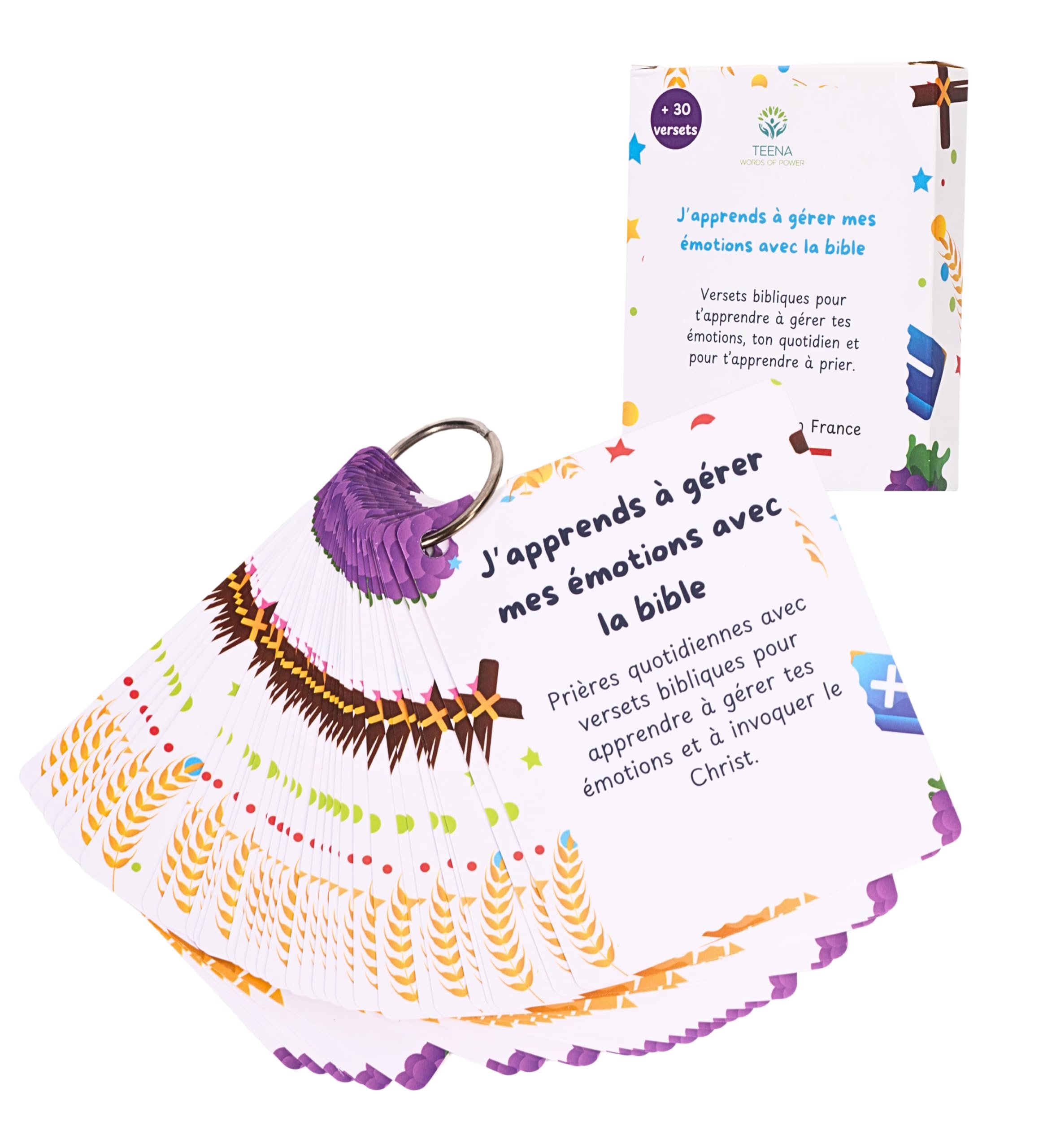 Kids Bible - 30 Cards to Manage Emotions, Christian Children - Bible Verses to Manage Anger, Fear, Sadness - Ring Included - Perfect Spiritual Gift
