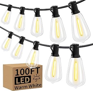 100FT LED Outdoor String Lights, UL Listed Waterproof Patio Outside Lights with 52 Shatterproof Dimmable ST38 Vintage Bulbs, 2700K Connectable String Lights for Porch Bistro Yard Deck Balcony