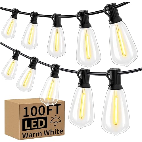 IBBIBABO 100FT LED Outdoor String Lights, UL Listed Waterproof Patio Lights Outside with 52 Shatterproof Dimmable ST38 Edison Bulbs, 2700K Connectable String Lights for Porch Bistro Yard Deck Balcony
