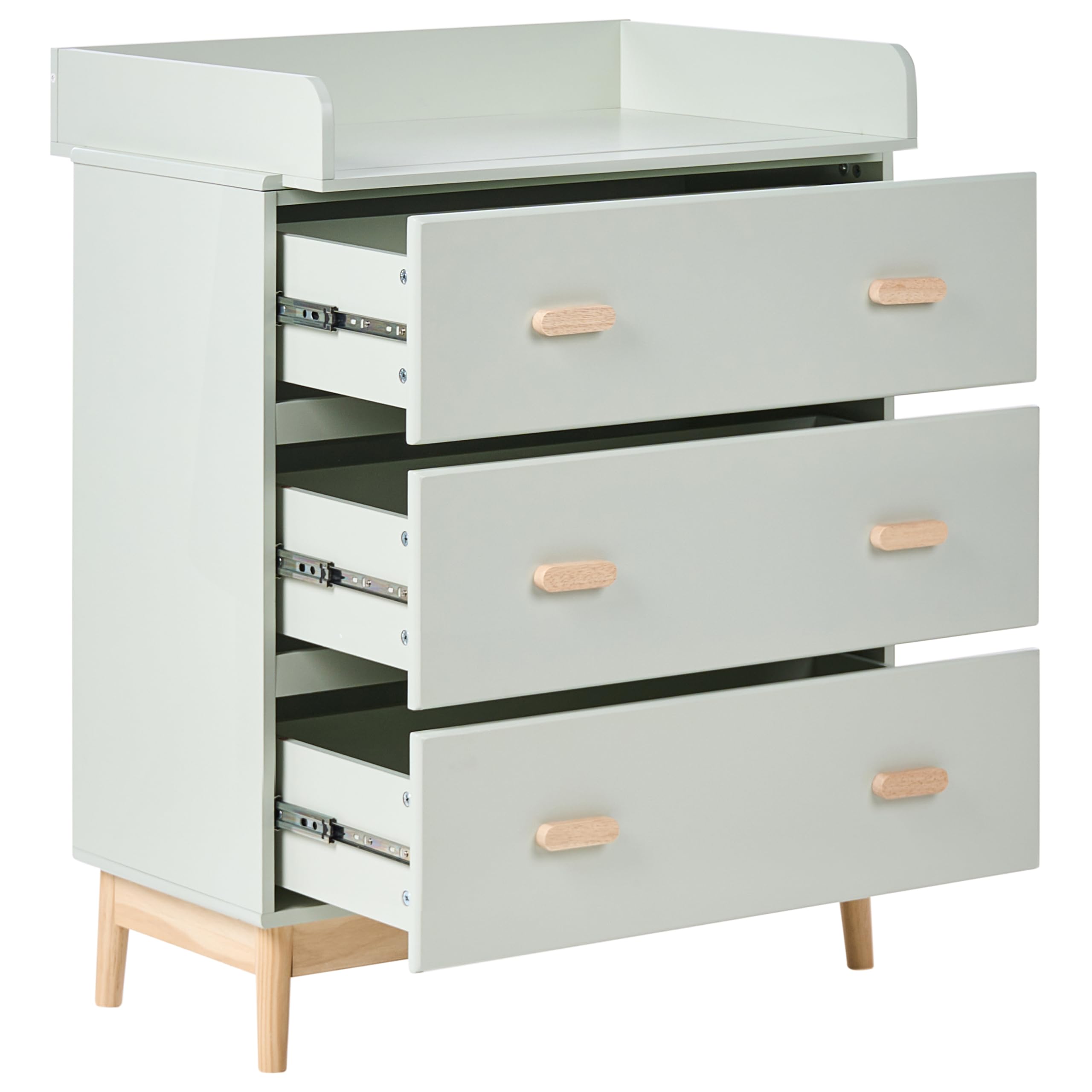 Beliani Elegante fasciatoio con cassetti, gambe in legno di pino MDF contenitore per cameretta verde chiaro