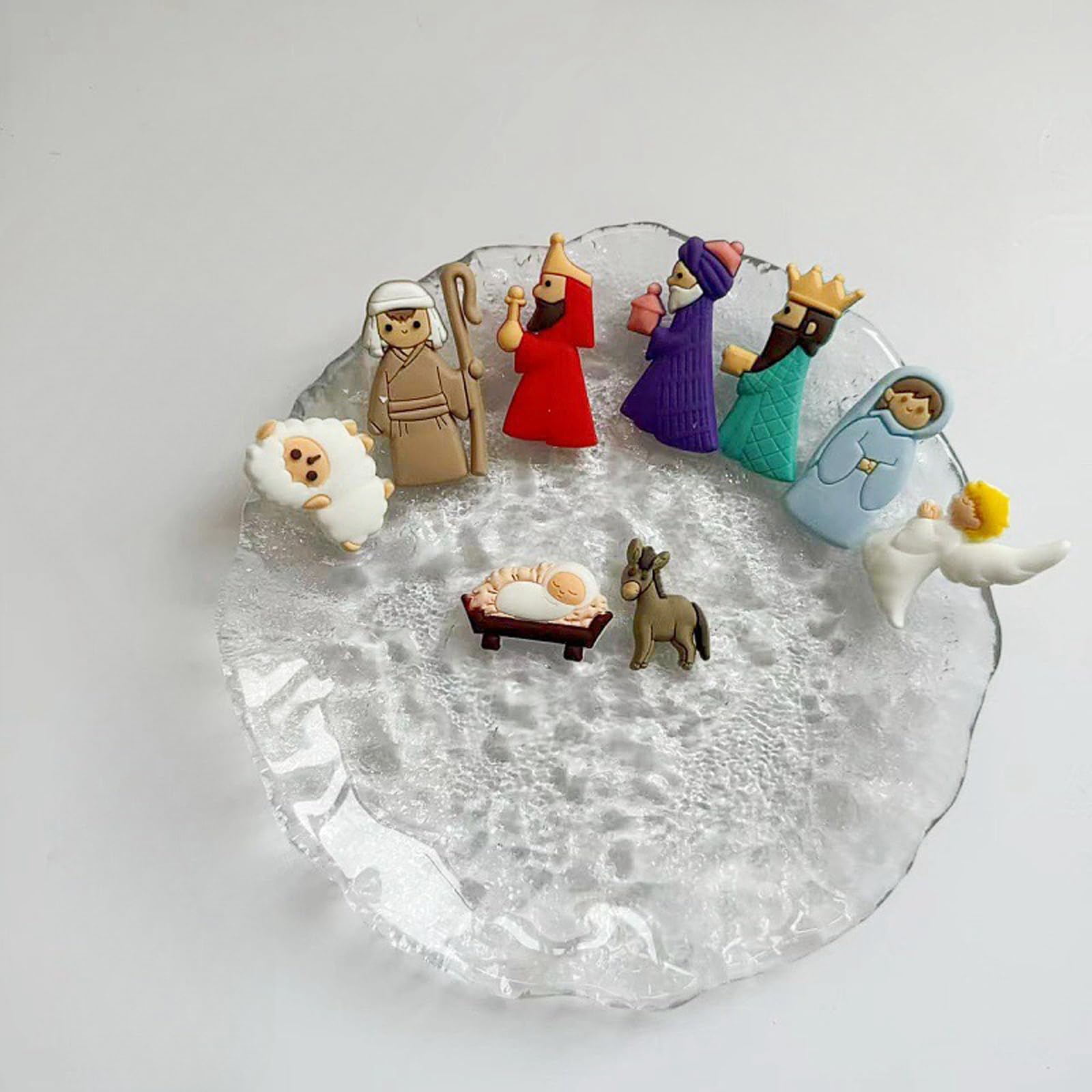 9 sztuk/zestaw łatek do szopki bożonarodzeniowej z miniaturowymi figurkami z PVC, rysowane ozdoby płaskie do świątecznych prac ręcznych, dekoracje, twórcze zawieszki na święta, amulety
