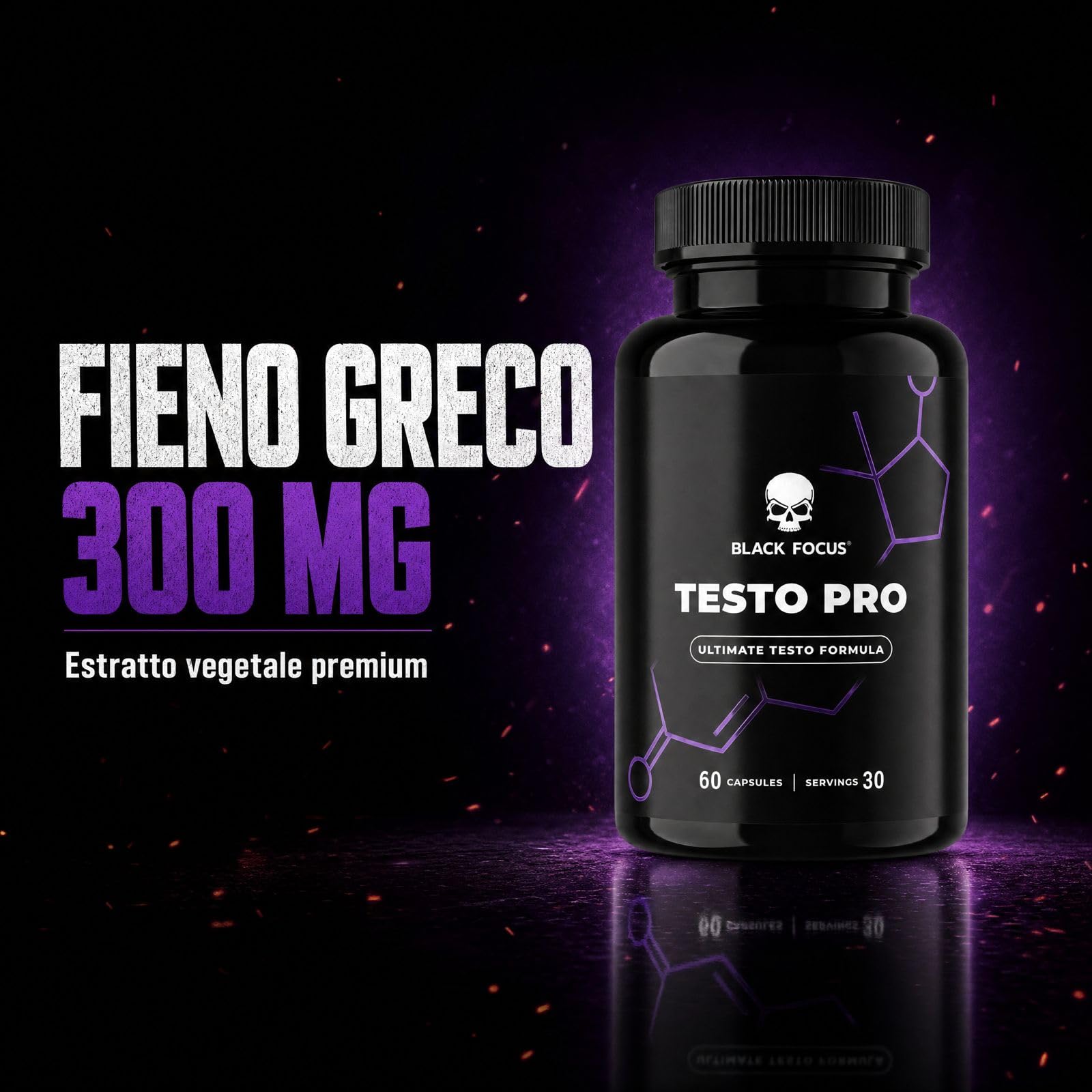 Testo Pro - Integratore Testosterone Uomo per Sport e Palestra, Supporto Forza e Prestazione Muscolare con Zinco, Fieno Greco 300 mg, Ashwagandha Shoden, Affron, Boro e BioPerine - 60 Cps