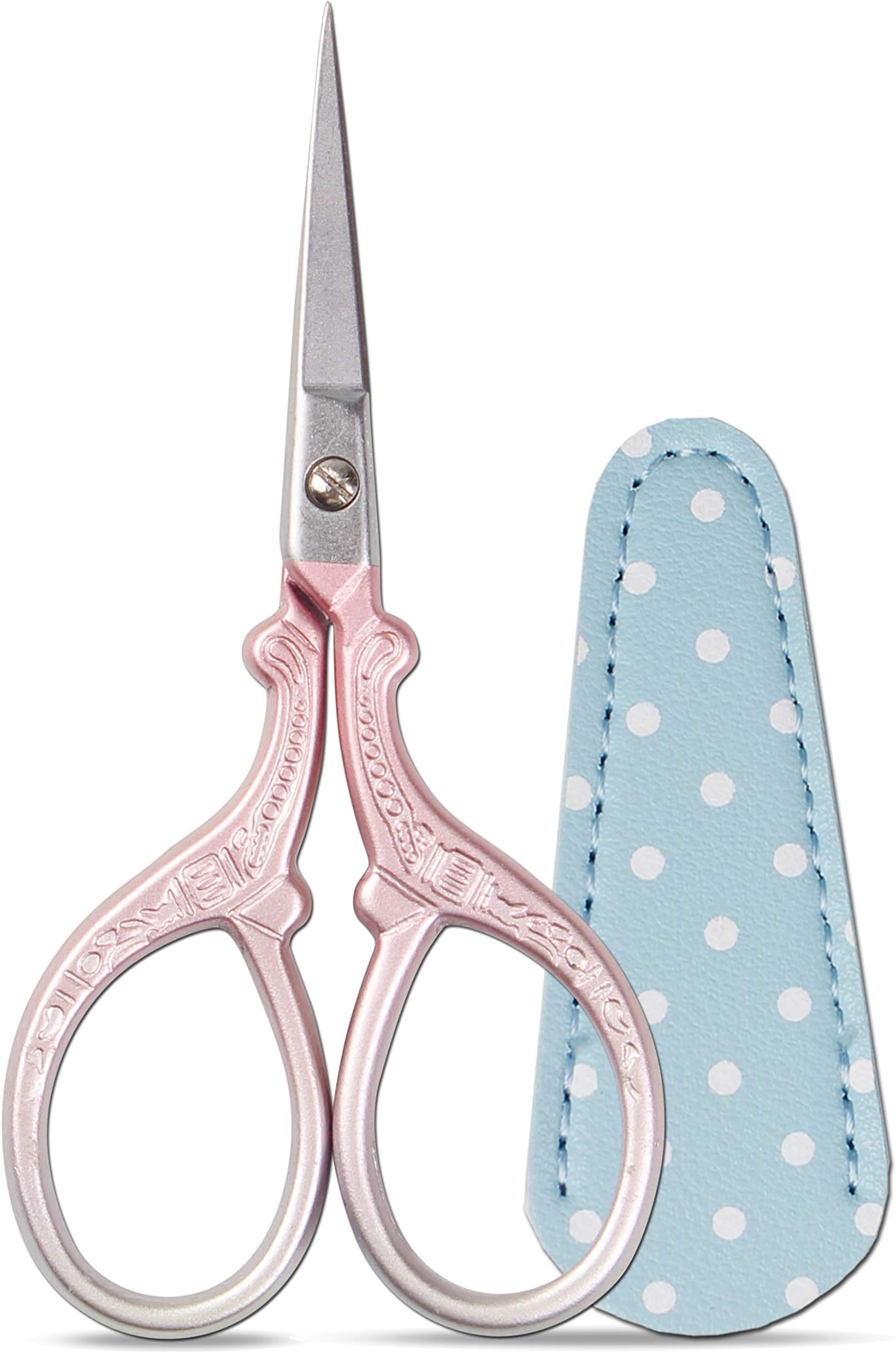 Embroidery Scissors - Stainless Steel Sharp 3.6 inch Scissors with Leather Cover for Sewing, Crafting, Art Work, Threading, Needlework - DIY Tools, Dressmaker Small Shears Pink Purple
