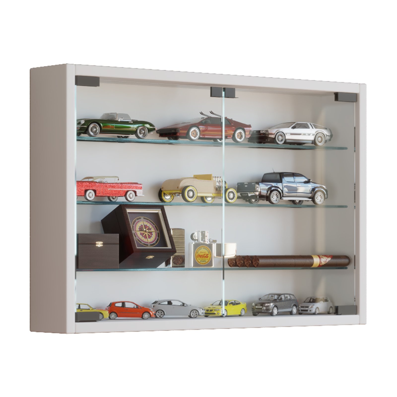 VCM Mandosa M Vitrine Mural Mandosa M Vitrine Collection en Verre Meuble Décoration Rangement Vitre, Bois, Blanc, 40 x 60 x 10 cm