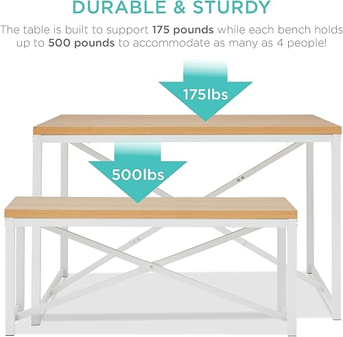 Miniatura 6 de Best Choice Products Juego de muebles de comedor de 3 piezas estilo banco de 45.5 pulgadas, comedor para 4 personas que ahorra espacio para cocina,