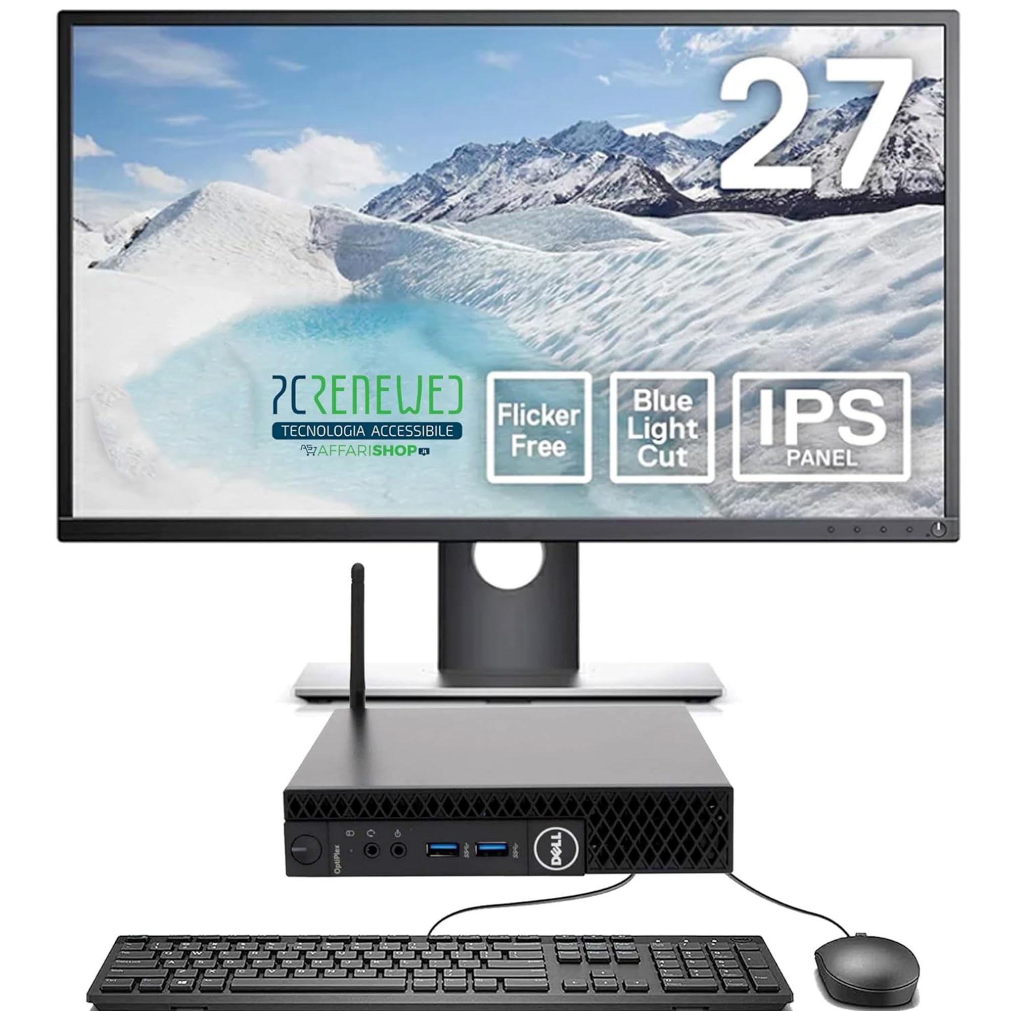 PCRENEWED TECNOLOGIA ACCESSIBILE Mini pc fisso con windows 11 e office 2021, desktop con monitor Full HD 23/27 pollici, cpu i5 8TH, wifi integrato, tastiera e mouse (Ricondizionato) (Postazione 27")