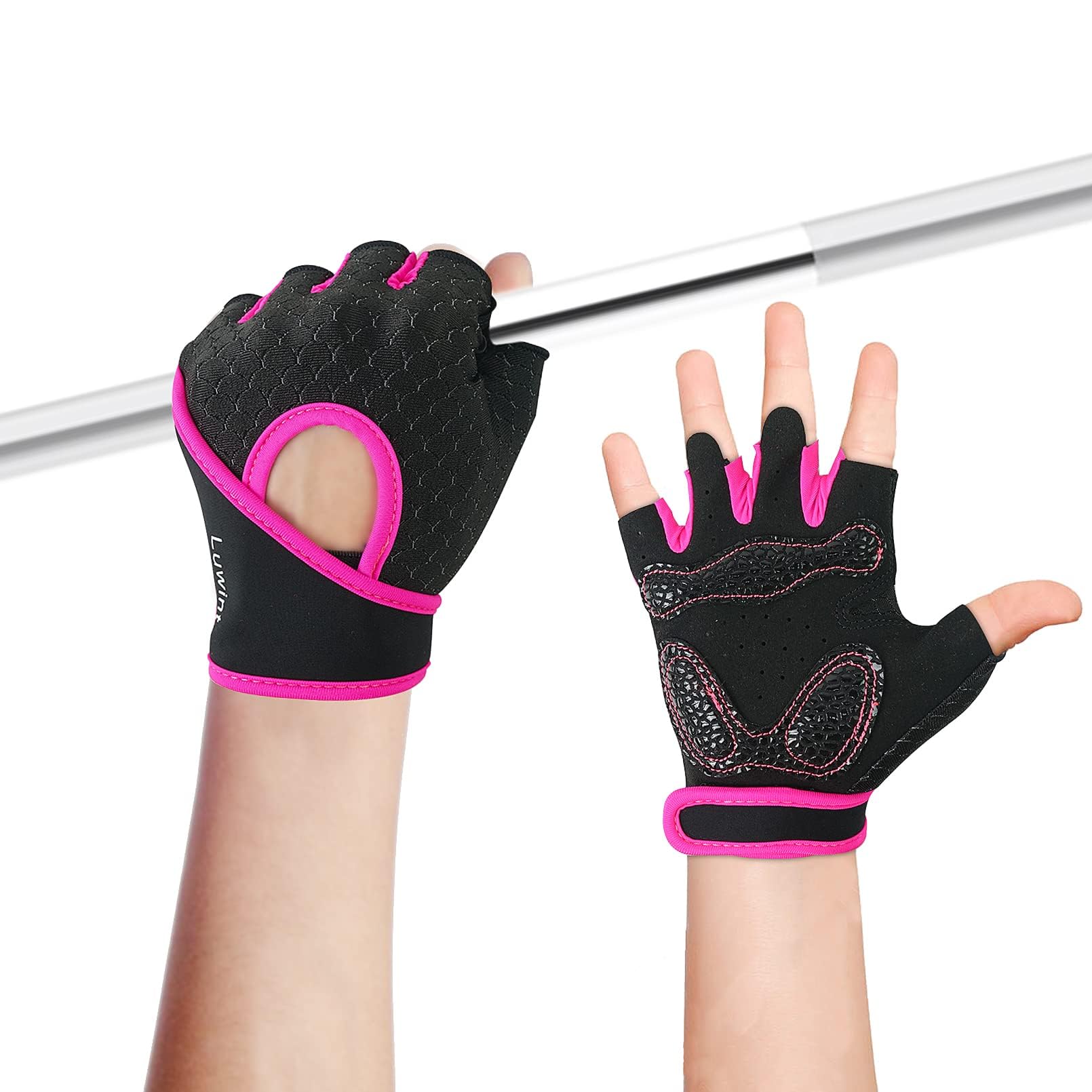 LuwintKids Workout Gloves, Ventilated Grip Exercise Gloves for Boys and Girls Weightlifting Hanging Gym, Children 3-12 Years