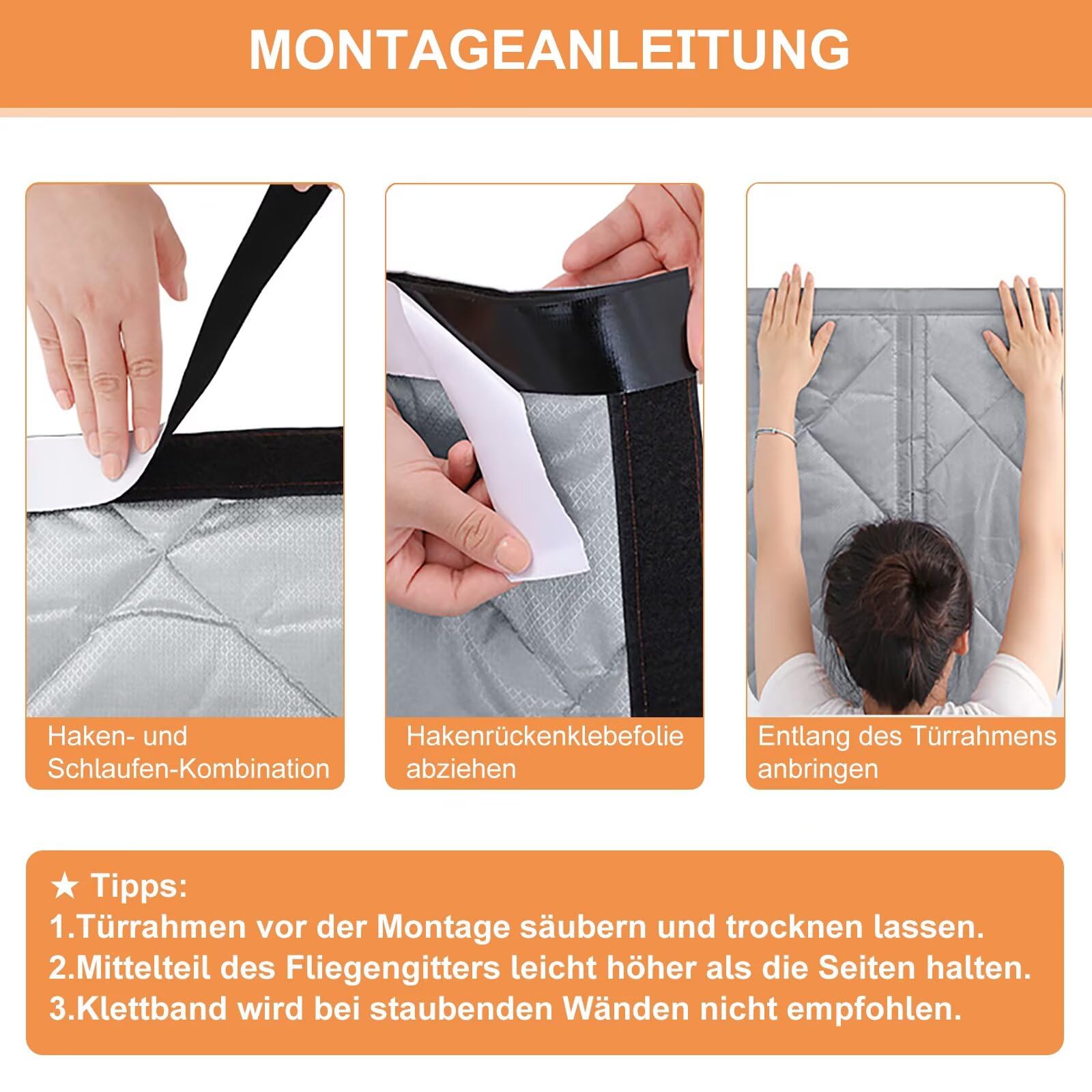Wärmeschutzvorhang 110x220CM, Kälteschutz warm Hitzeschutz Magnetvorhang Tür Automatisches SchließEn Frei Magnetisch, für Schlafzimmer,Drinnen und Draußen- Grau mit Seitenöffnung
