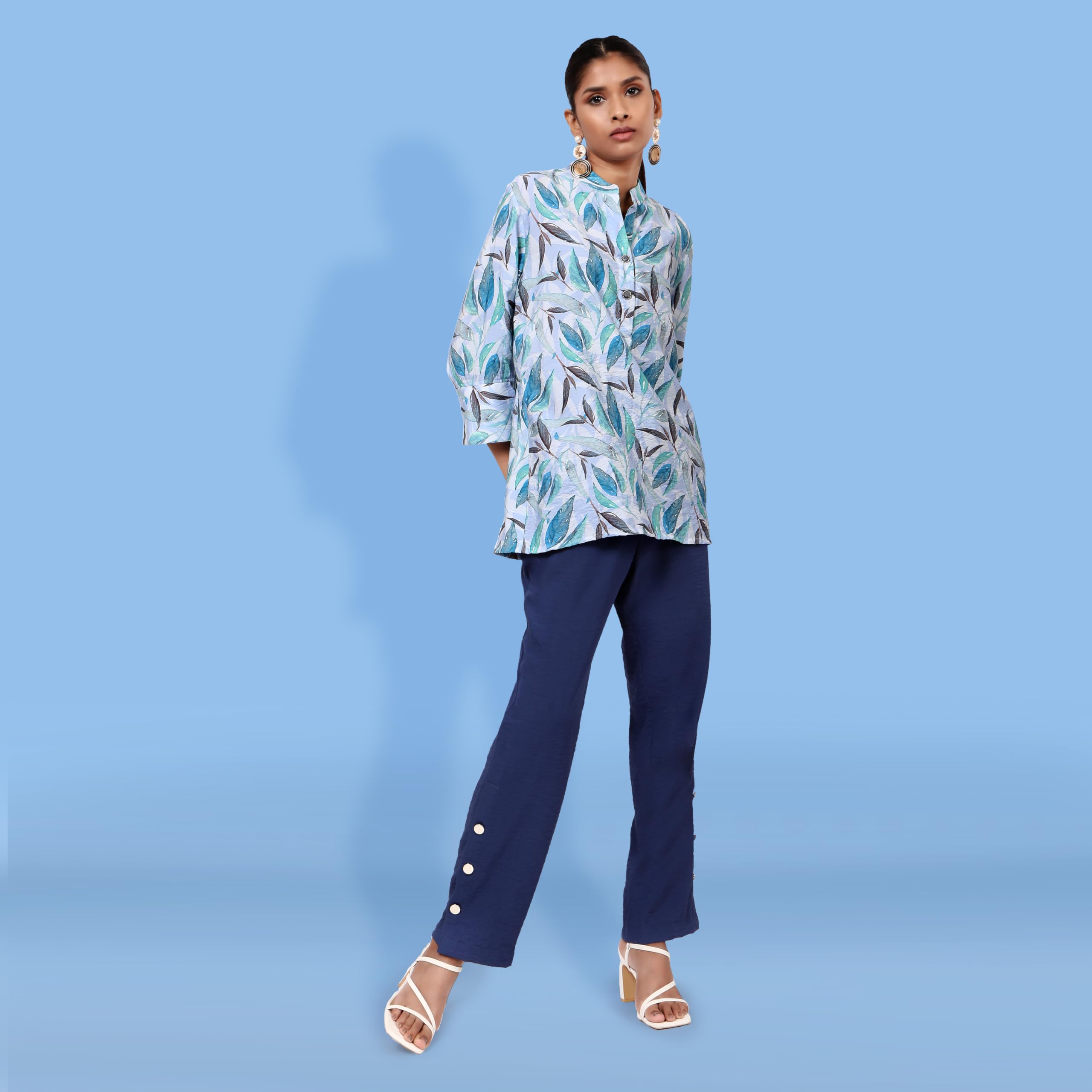 TAMISKA BY NARENDRA KUMAR Western Tops for Women | Regular Wear,Rayon Blend Material Printed Tops for Girls | Girls Summer Clothing Tops | Stylish Sleeve, Regular fit Tops (Blue_L) 1