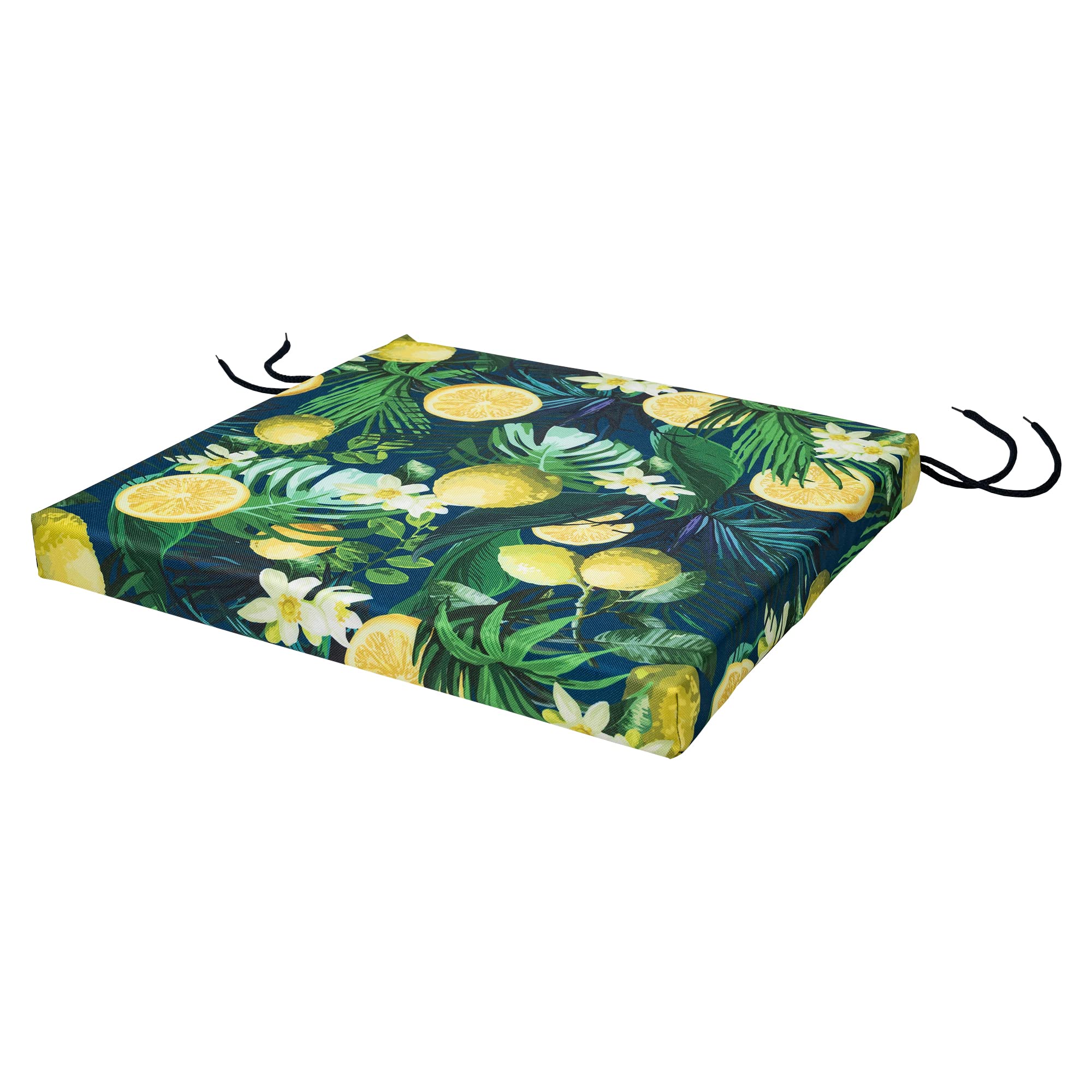 SOFTILLO Patio Chair Cushion with Seat Ties - Indoor and Outdoor Furniture Seating - Water-Resistant Polyester - Kitchen Dining, Lawn & Garden - 50x44x4cm - Tropical Lemon — image 1