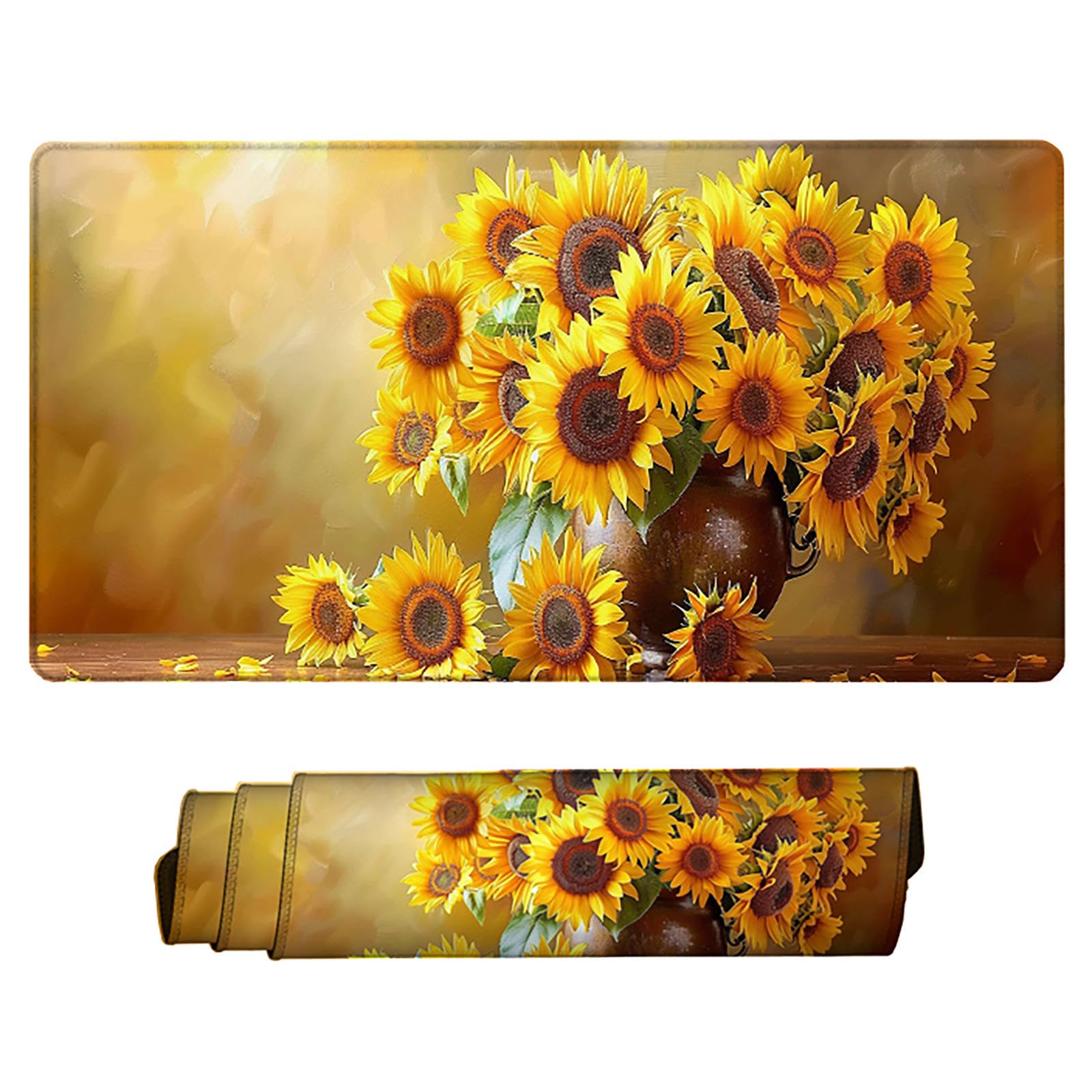 Żółta podkładka pod mysz XXL, podkładka na biurko, 1200 x 600 cm, szyte krawędzie, podkładka pod mysz, gumowa podstawa, słonecznik, podkładka pod mysz, stabilna przyczepność na gładkich