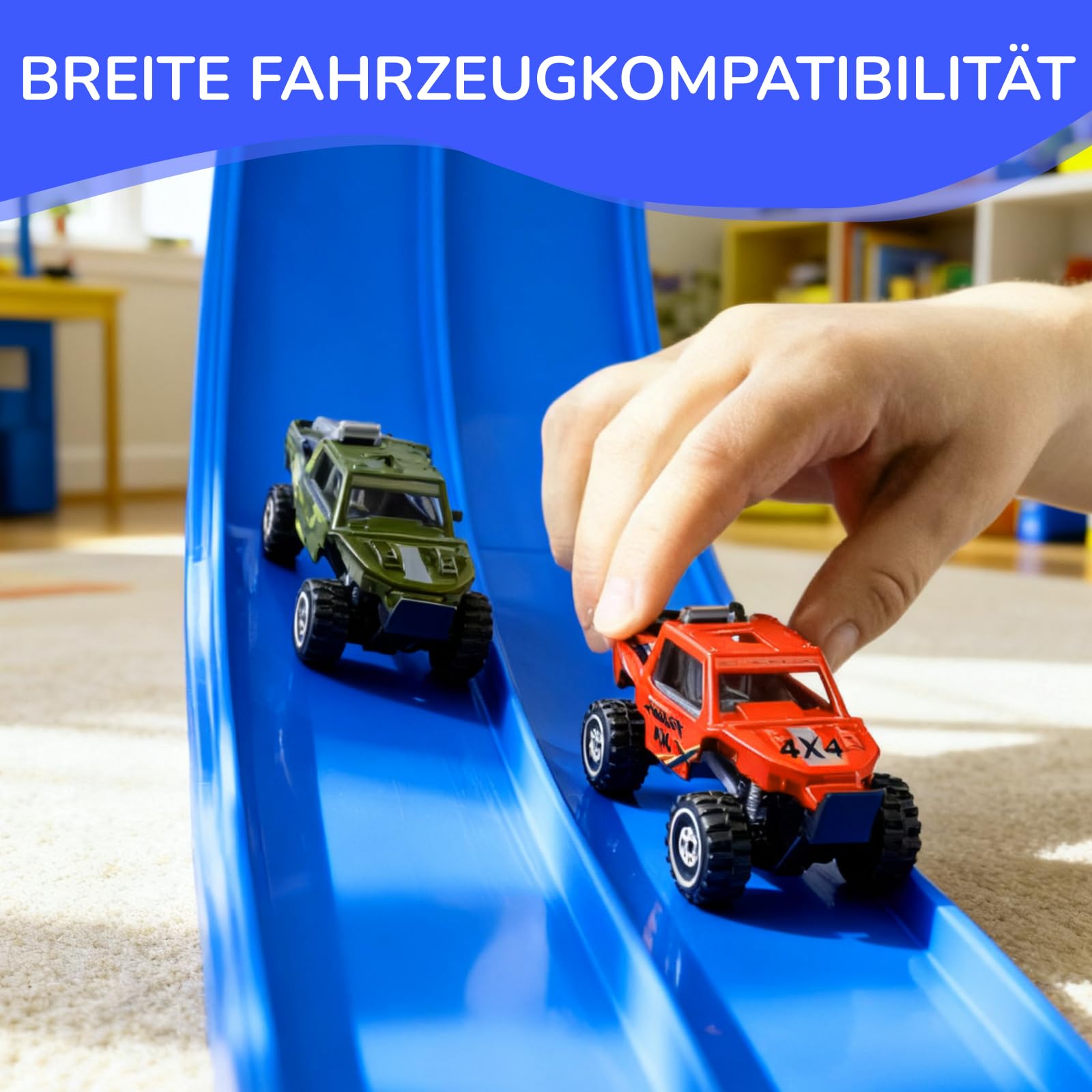 Kosmoflux Car Track Flexible Racing Track with 4 Die-Cast Cars and Portable Storage Bag, Race Car Toy for Loops Jumps, Ramps - Image 4