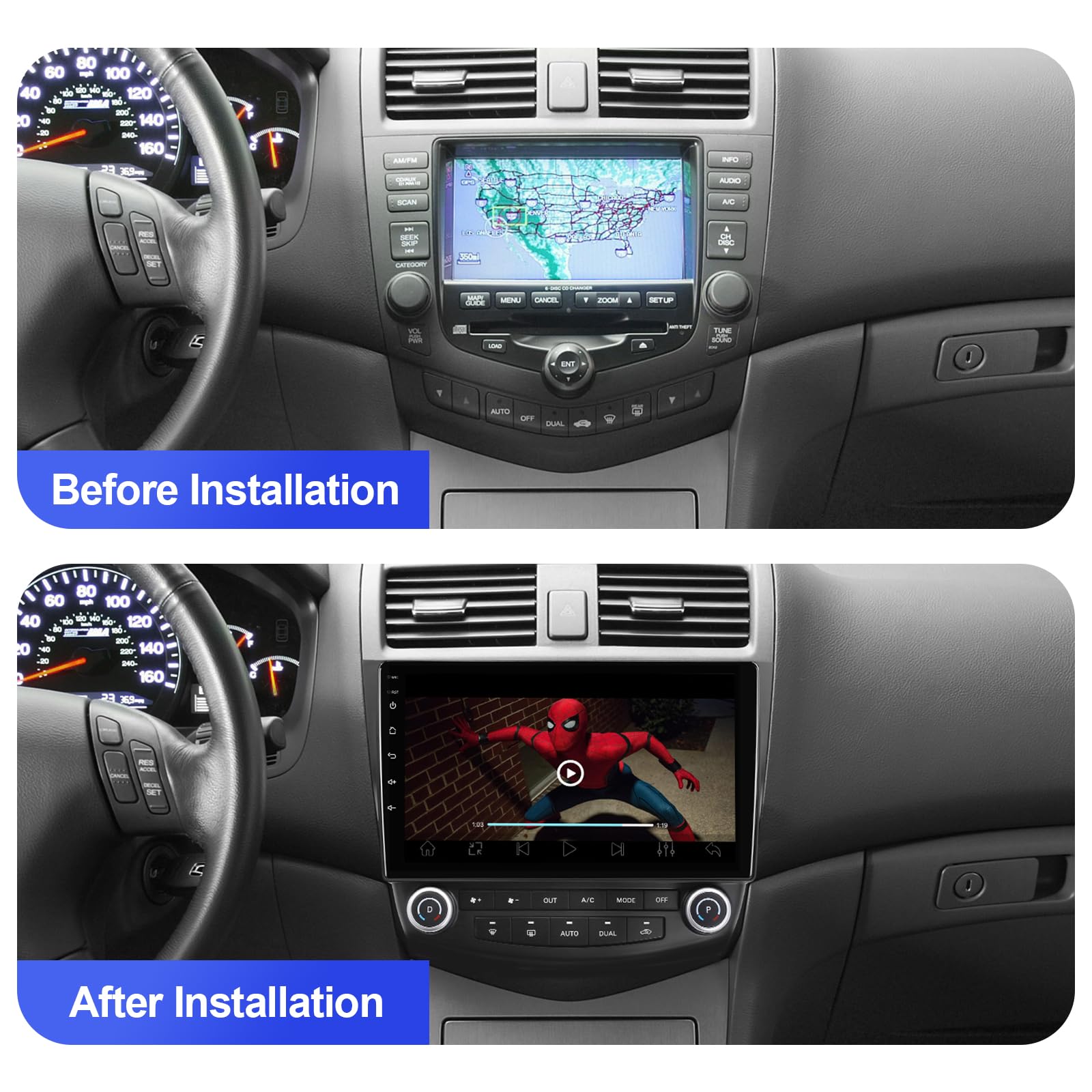 2+32G Aumume 10.1 inches Android 10 Double Din Car Stereo for Honda Accord 7th 2003 2004 2005 2006 2007 IPS Touchscreen Screen Car Radio with Carplay & Android Auto Support Backup Camera GPS Navi FM