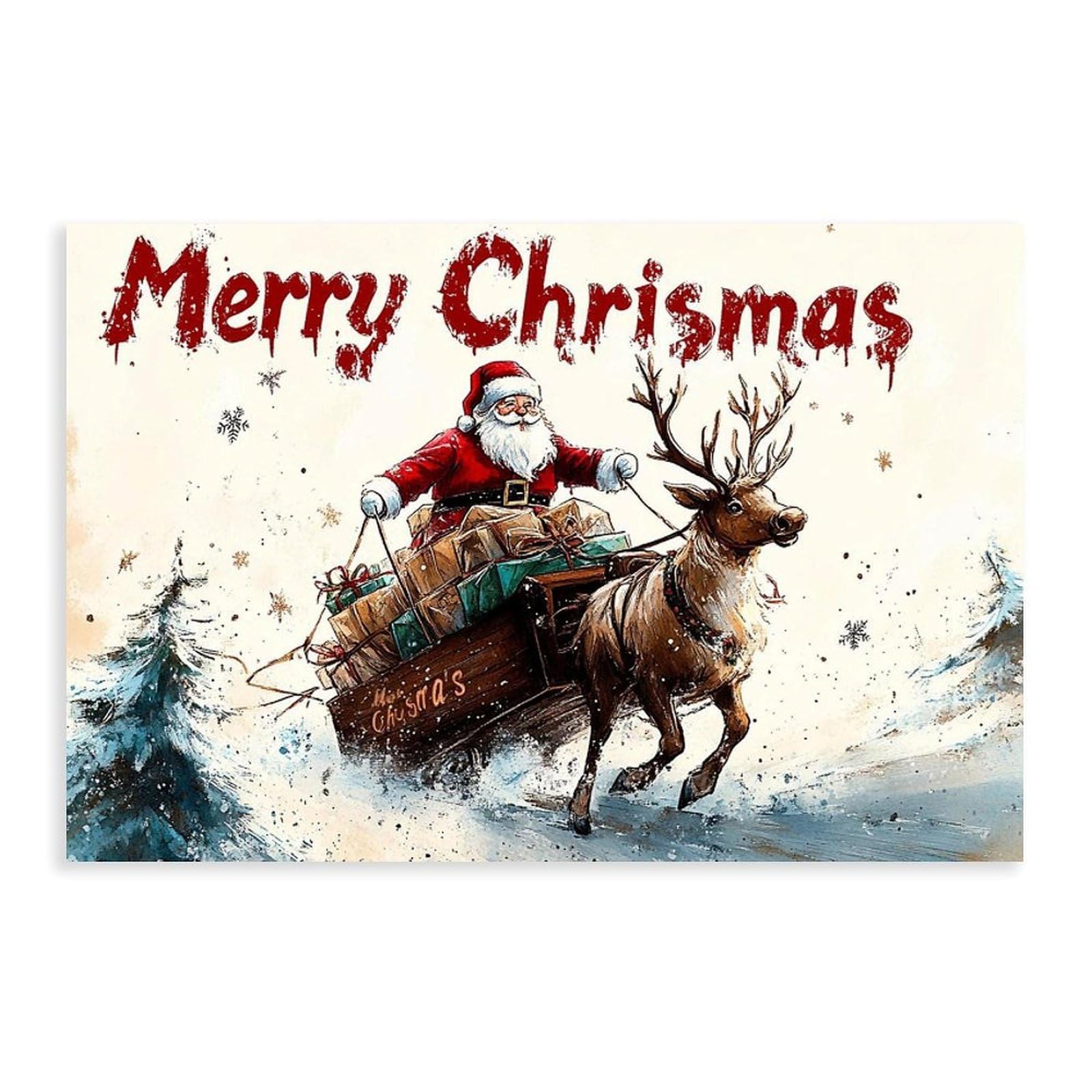 Pyberon Santa Claus Reindeer Sleigh Christmas Canvas Poster for Dorm Room Decor Gift