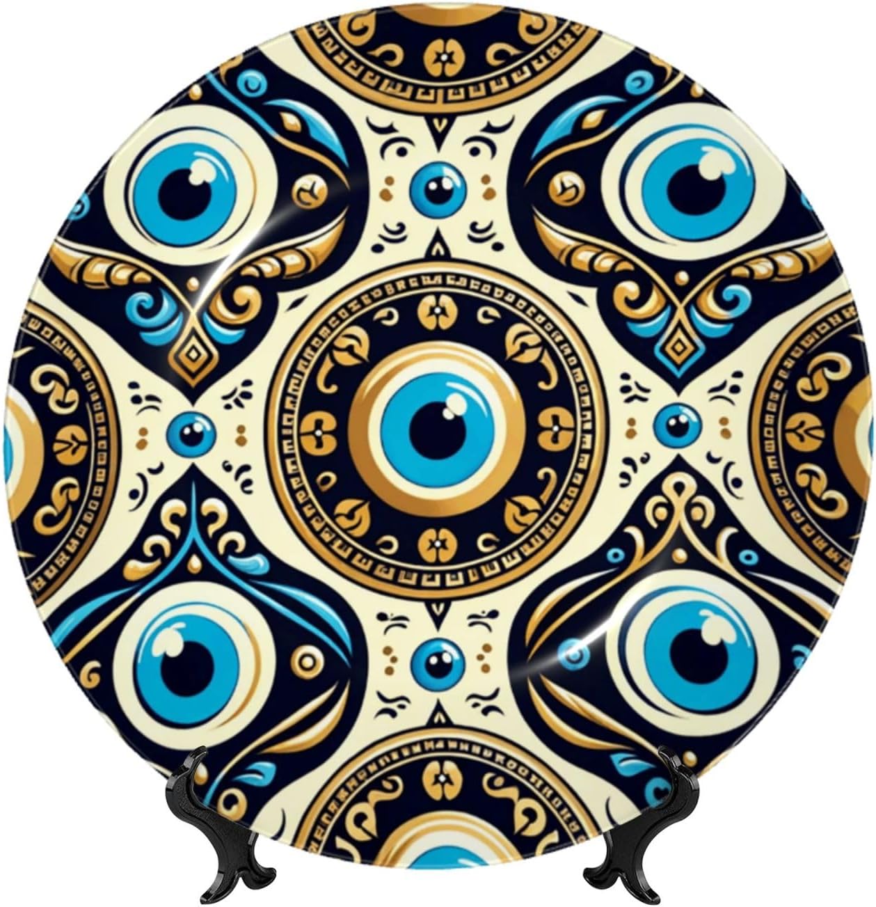 Evil-Eye-Talismans 10 Inch Decorative Plate With Stand, Elegant Display Wall Plate For Home Decor