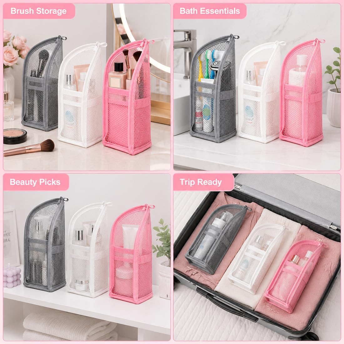 3 Pcs Standing Toiletry Bag, Upright Waterproof Travel Toiletry Bag, Translucent Portable Foldable Makeup Cosmetic Bag, Leakproof Travel Organizer Pouch for Bathroom, Gym, Business Trip,Family Travel image 5