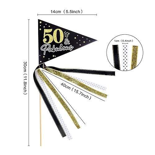 Miniatura 10 de Ercadio Paquete de 8 banderas de papel vintage de 1964 con banderines dorados impresionantes desde 1964, banderas triangulares con cintas, banderas