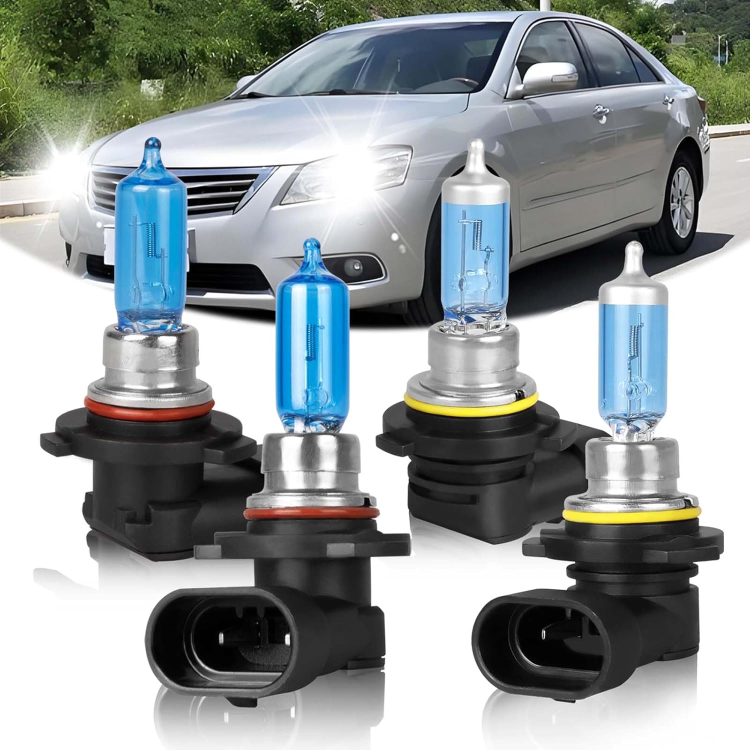 Fit for 1992-1996 2000-2006 Toyota Camry Halogen Headlight Bulbs,9005 High Beam + 9006 Low Beam Combo,Ultra Bright Plug-n-Play Light Bulbs,IP68 Waterproof,5000K White Light 4 Pack