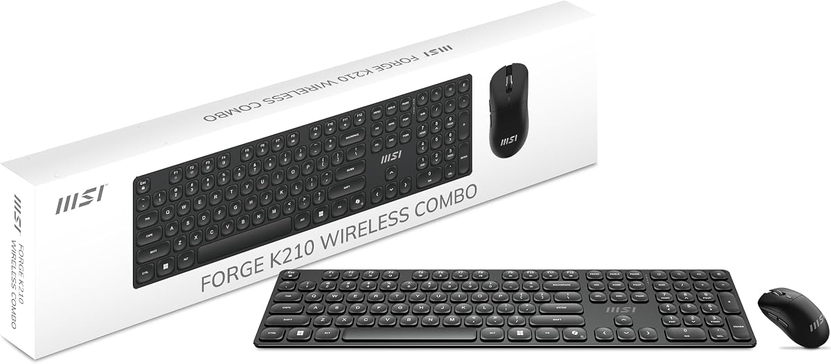 Forge K210 W Combo, Ratón y Teclado Inalámbricos con Interruptores de Tijera, Inalámbrico de Largo Alcance 2.4Ghz, Alimentación Recargable, Teclas de Acceso Rápido para Control Rápido, Sensor Óptico, 1600 DPI, Microinterruptor