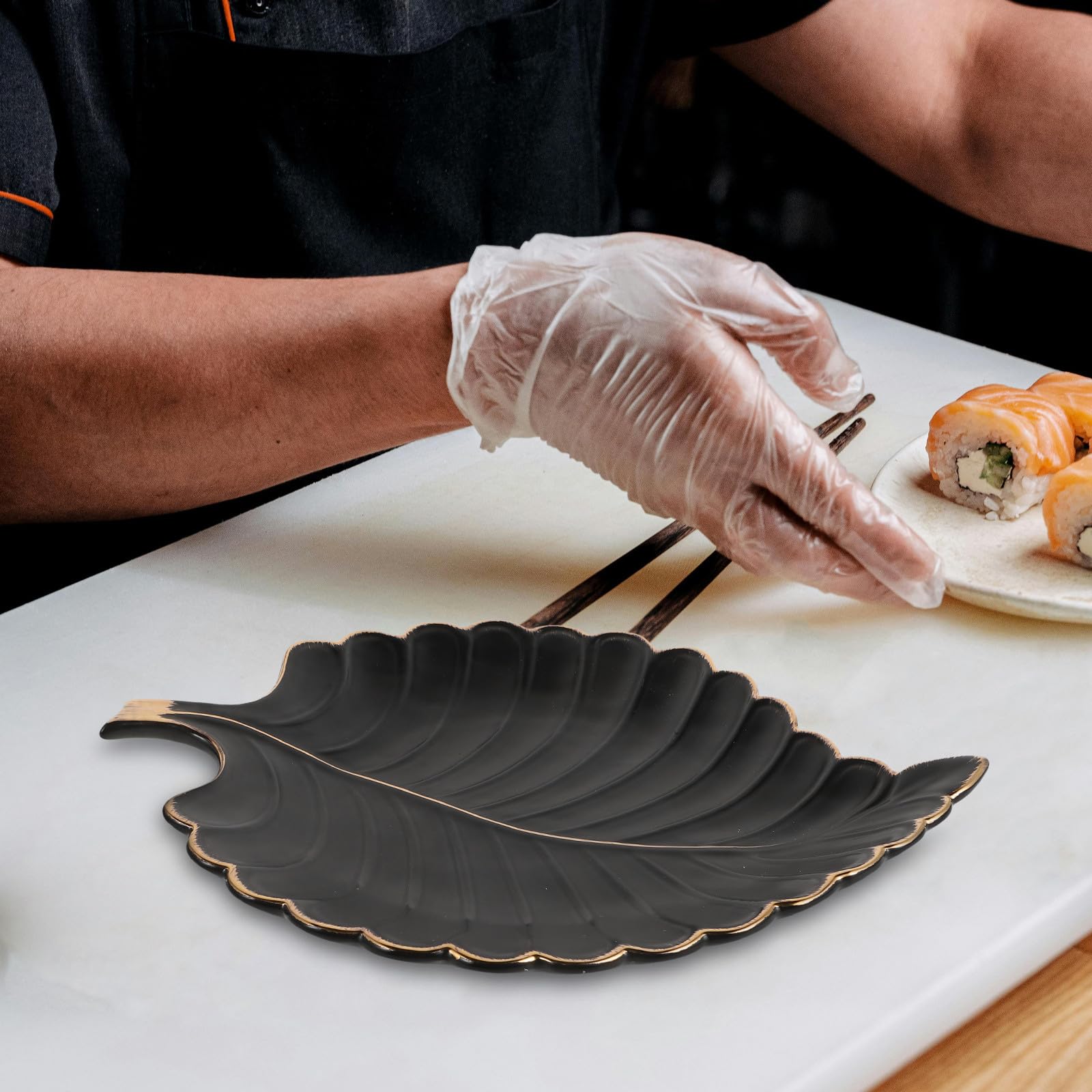 Vassoio in Ceramica a Forma di Foglia Nero Elegante per Arredamento, Piatto Decorativo Multifunzionale Facile da Pulire per Oggetti la Casa e Gioielli