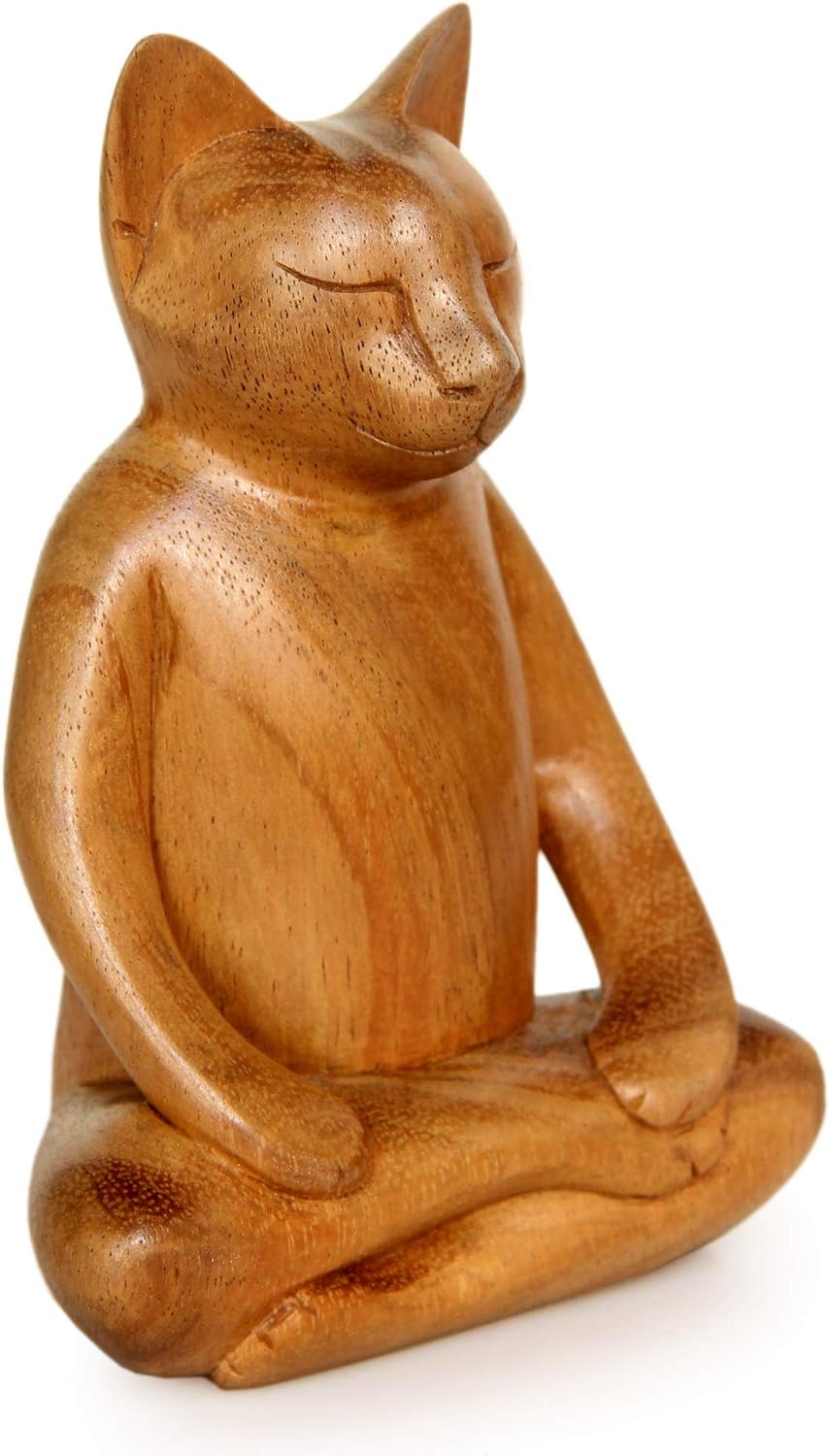 NOVICA Ginger Cat Does Yoga Wood Sculpture