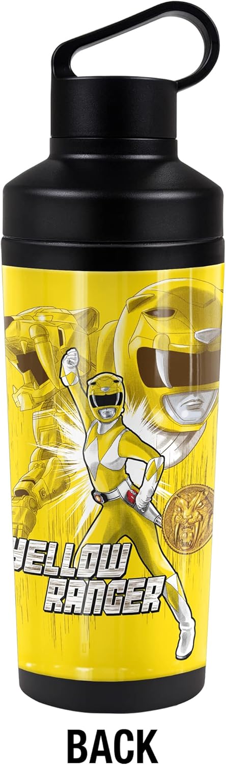 Power Rangers OFFICIAL Yellow Ranger 18 oz Insulated Water Bottle, Leak Resistant, Vacuum Insulated Stainless Steel with 2-in-1 Loop Cap