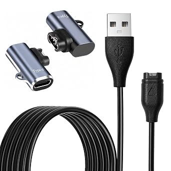 Charger Cable for Garmin Watch, 3.3FT USB Charging Cord with 2Pcs Charger Adapter Connectors for Garmin Fenix 5 5S 5X 7 7S 7X,Forerunner 970 570 965,Vivoactive 6 5,Venu 4,Instinct,Tactix