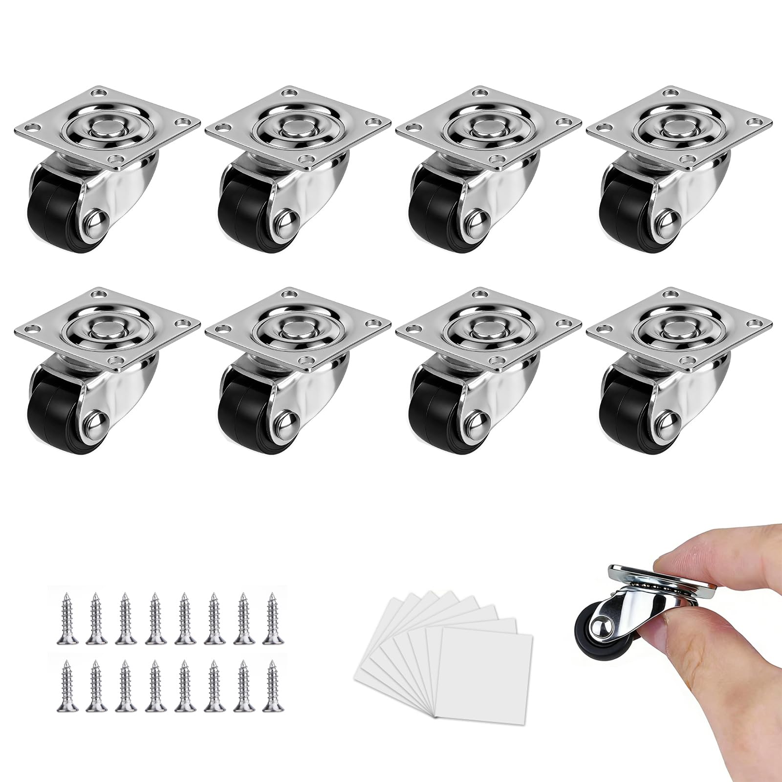 Luxinika 8 Pack Mini Caster Wheels 1/2 Inch, Low Profile Small Swivel Plate Casters, Non-Marks Nylon Self Adhesive Caster Wheels for Furniture,