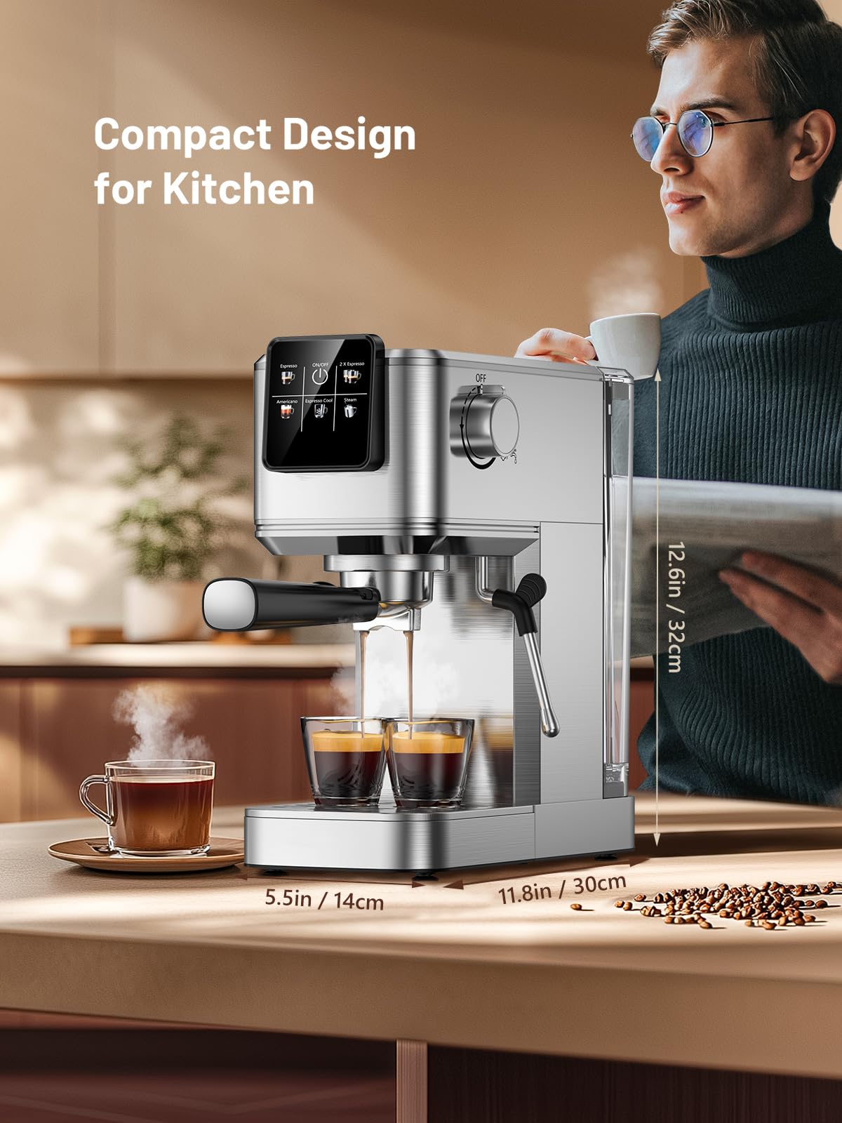 KEENSTAR Espresso Machine 20 Bar Coffe Maker with Rapid Cold Brew, Compact Espresso Maker for Hot and Cold Cappuccino, Latte, Stainless Steel Coffee Machines with 1200ml Removable Water Tank - 2