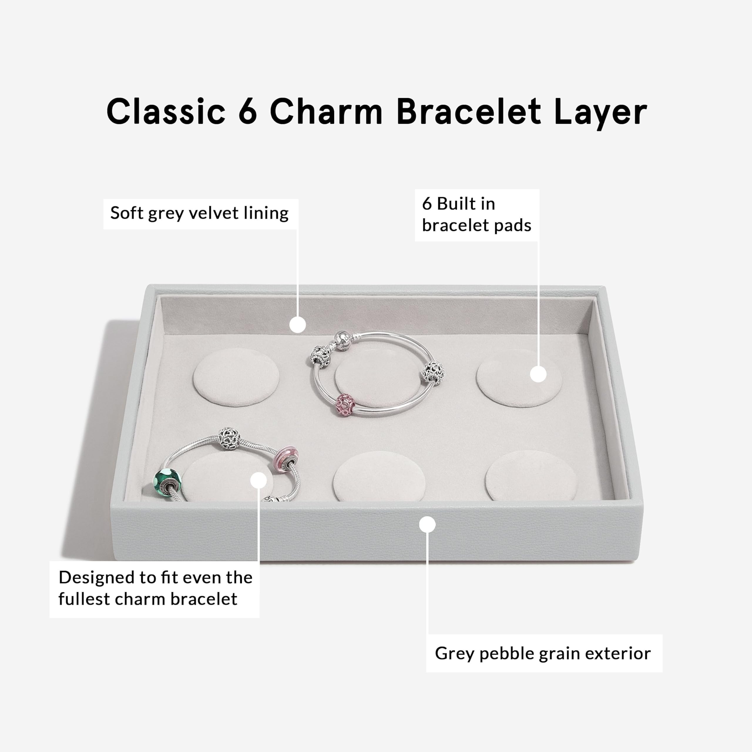 Stackers Boîte à bijoux classique de taille moyenne avec 6 compartiments à breloques rembourrés et couvercle en acrylique Gris galet