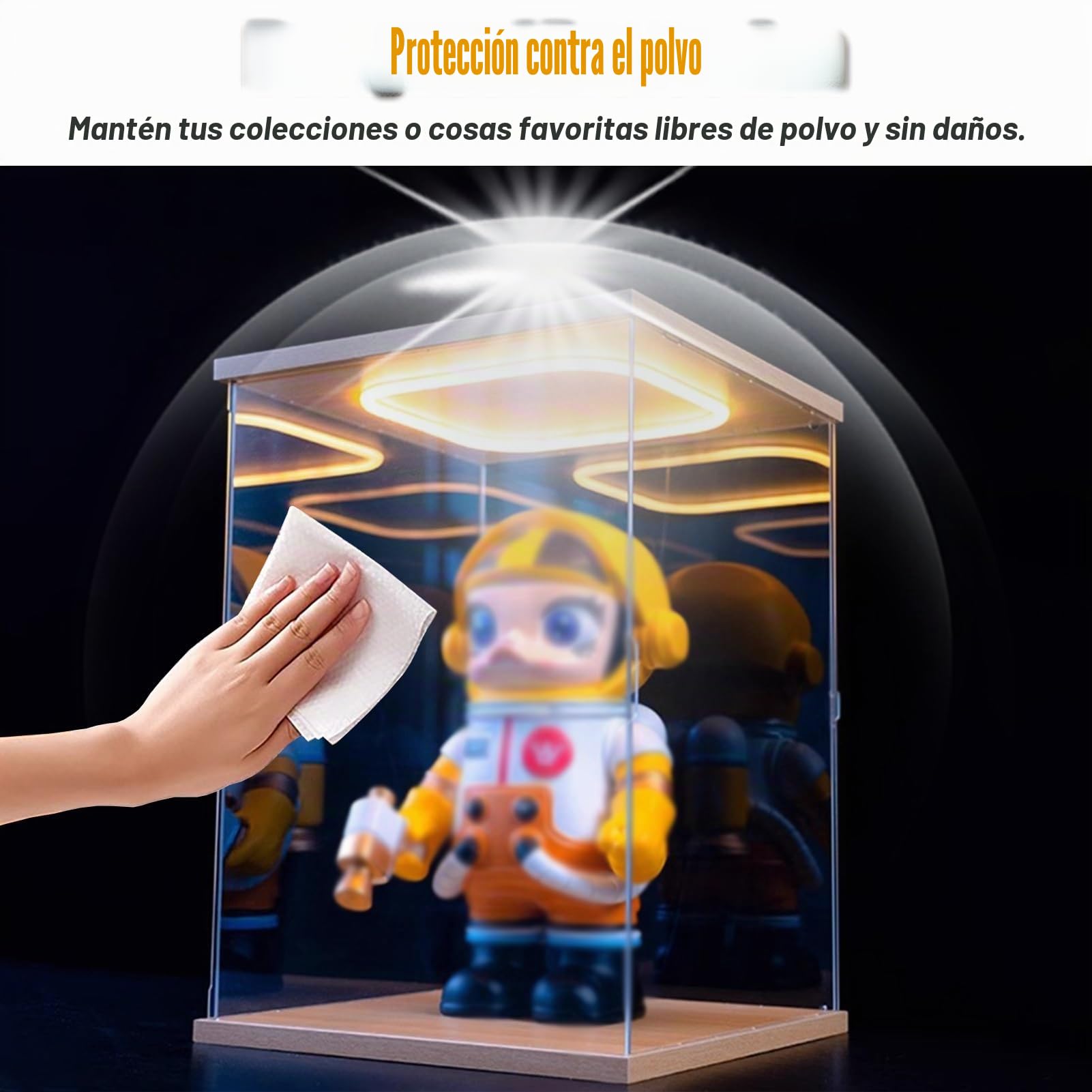 Vitrina Expositora Vitrina de Acrílico Transparente Iluminada, Caja de Almacenamiento para Encimera con Base de Madera y Plástico, Gabinete de Recolección de 10 15 20 25 30 35 40 50 60 Cm de Largo(20x