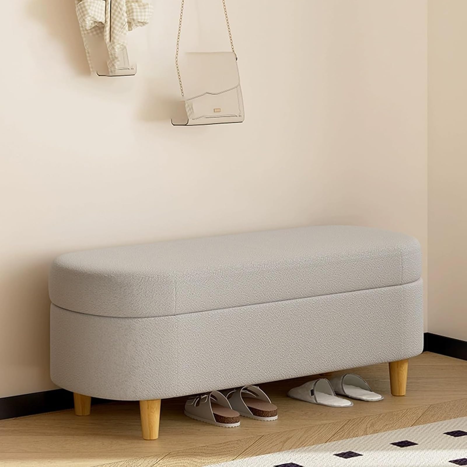 Banc de porche moderne gris avec assise rembourrée et rangement 80cm