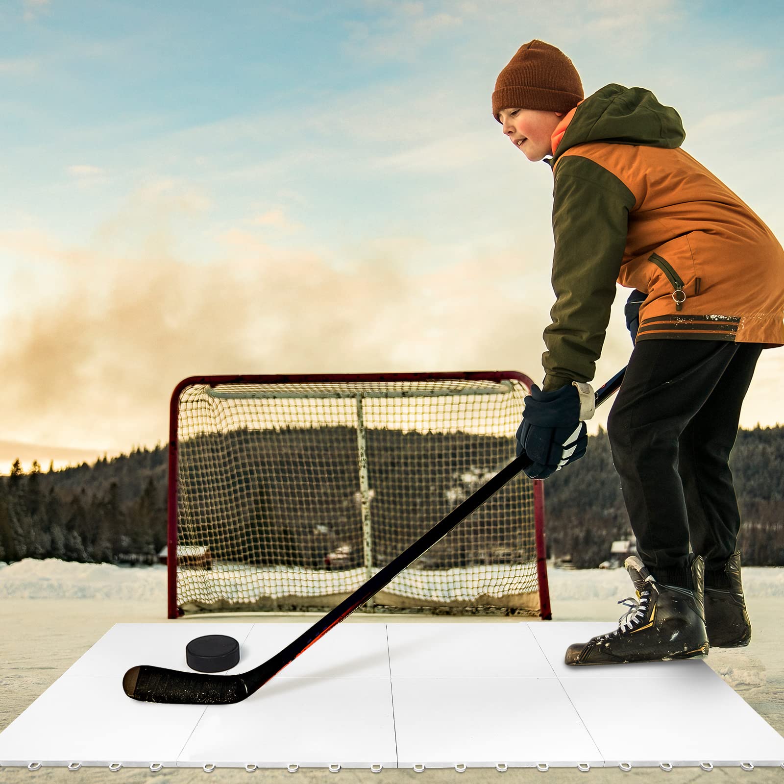 Fabbay Dryland Lot de 8 dalles de glace synthétiques pour tapis de sol de hockey – 30,5 x 30,5 cm – Équipement d'entraînement de hockey pour le tir en extérieur (blanc)