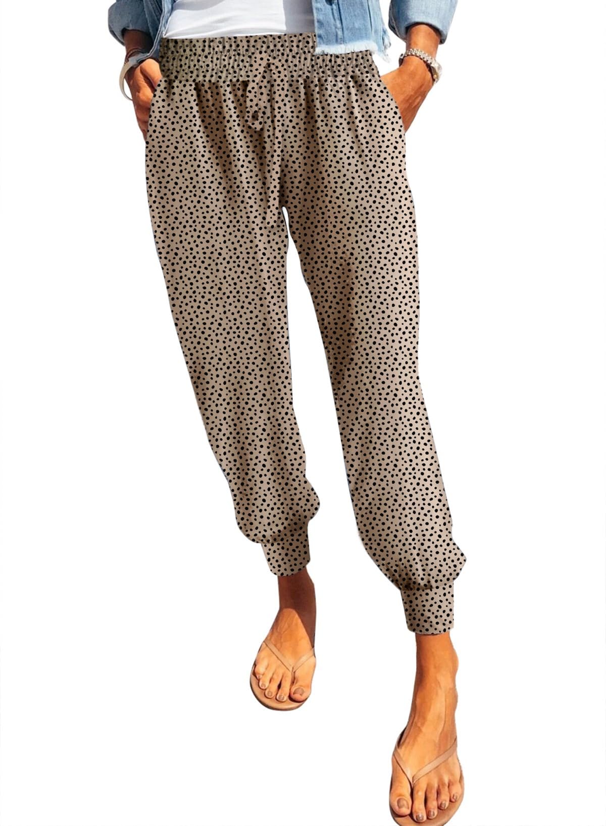 Dokotoo Womens 2025 Soft Casual Drawstring Tie Elastic Waist Loose Jogger Pants with Pockets