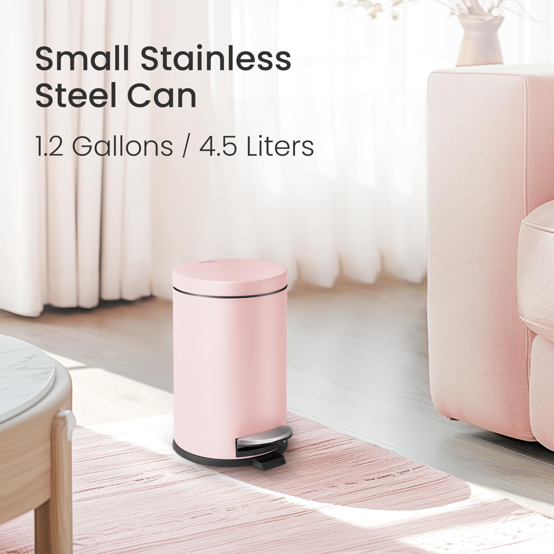 Cesun Kleiner rosa Mülleimer mit Deckel und Fußpedal, Mini-Mülleimer für Badezimmer, Schlafzimmer, Büro, 4,5 Liter, Rosa