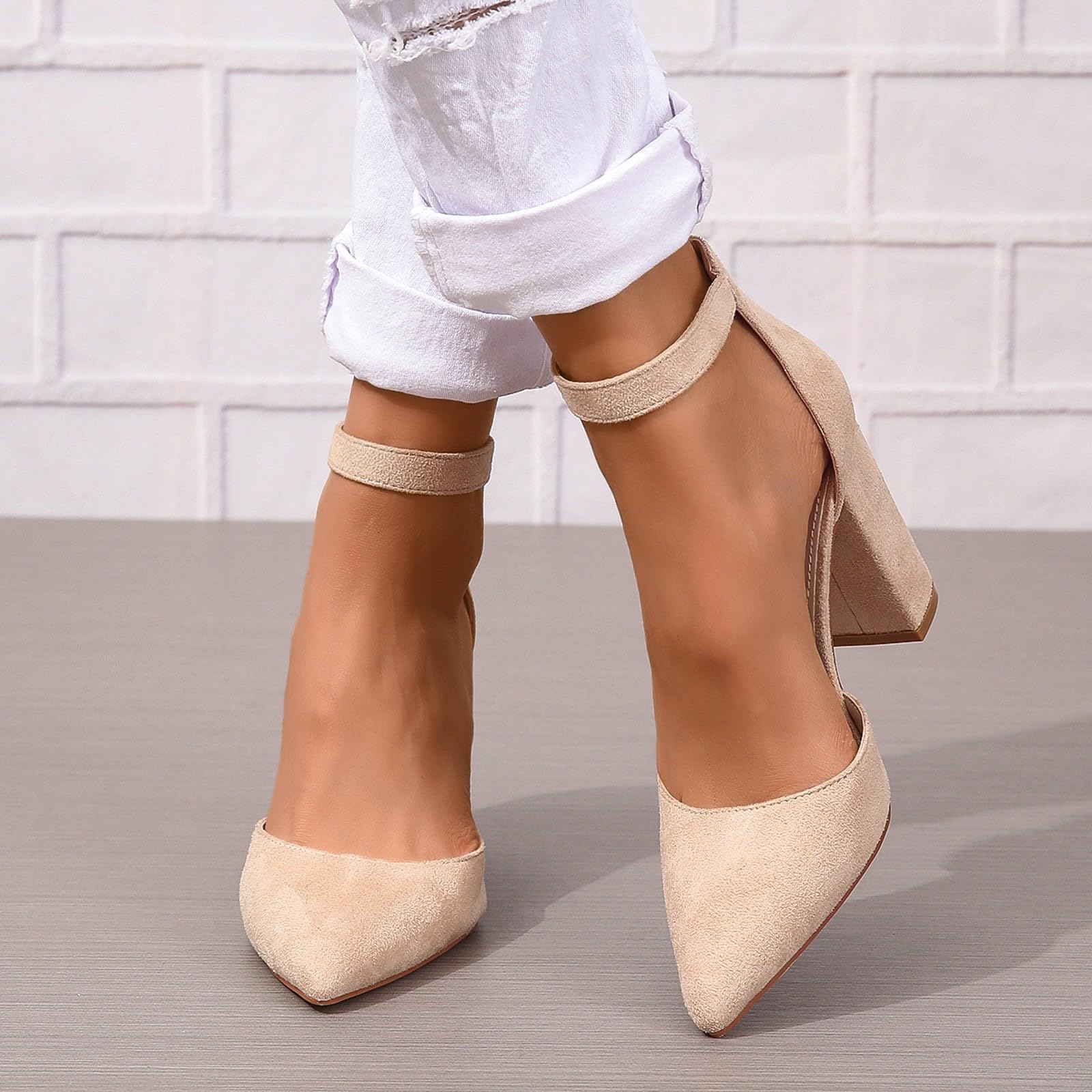Generico Scarpe da donna Sandali con tacco spesso Sandali a punta alla moda Comodi casual con suola morbida (Beige, 42)