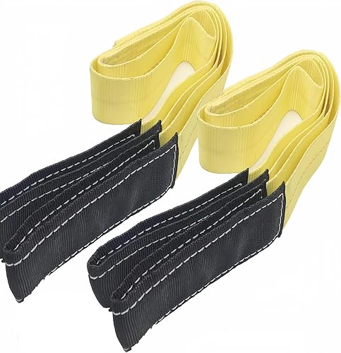 Paquete de 2 correas de remolque de 2 x 6 pies con bucles reforzados, cuerda de recuperación de vehículos de 18,000 libras de capacidad