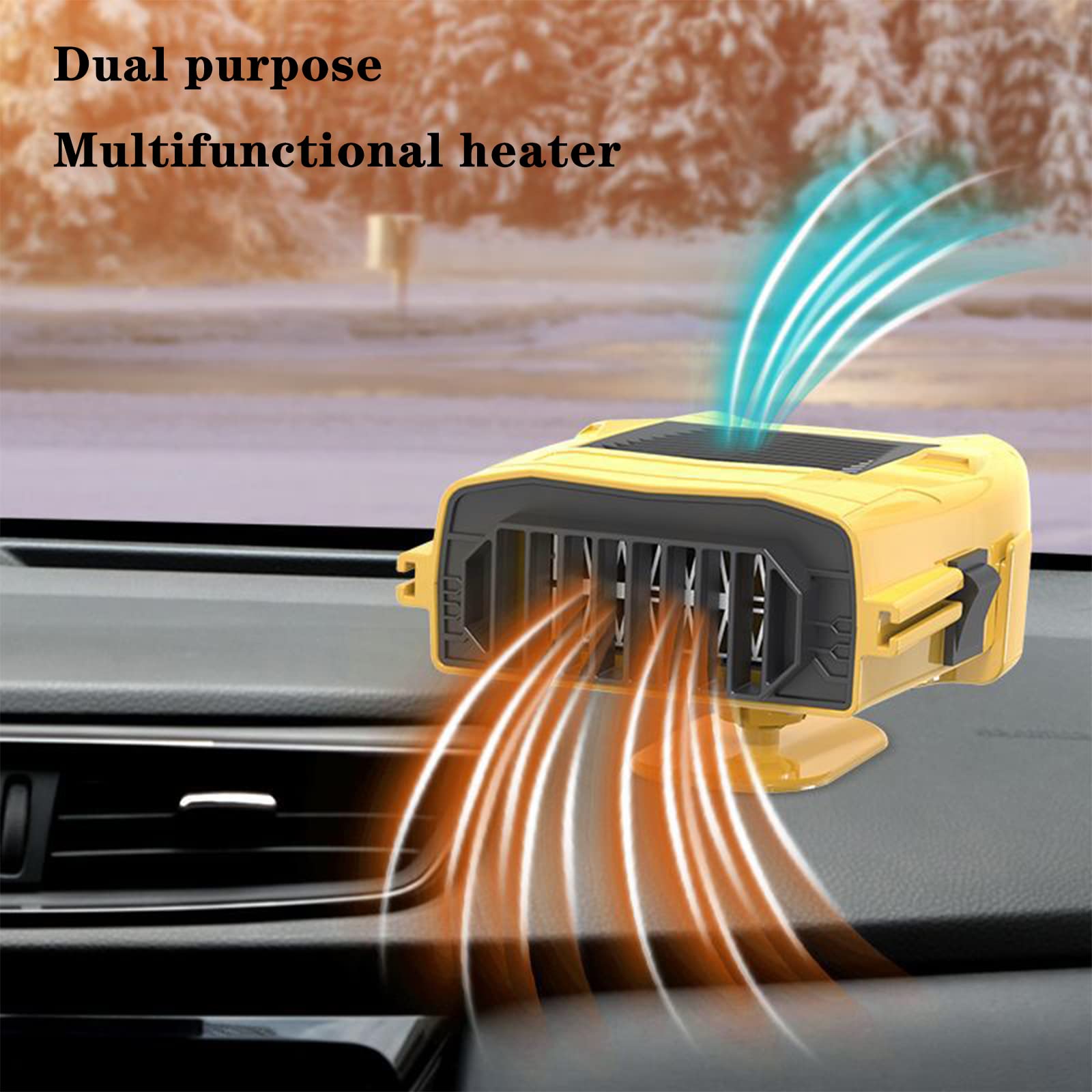 Autoheizung Tragbarer Autolüfter mit Basis 12V 150W Heizen und Kühlen 2 in 1 Modi für schnelles Aufheizen, Entfrosten, Antibeschlag und Autowindschutzscheibenlüfter,Schwarz
