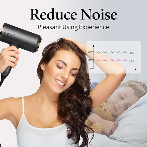 Miniatura 6 de Secador de pelo de mano con difusor, 1875 W, secadora de alta velocidad para secado rápido, para cabello rizado y alisado, negro