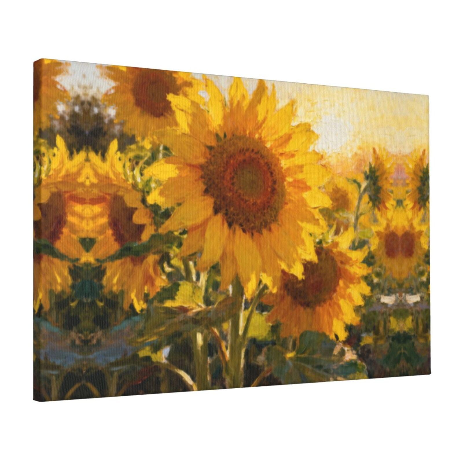 CNTDBU Afternoon sunflowers Canvas Wall Art 16x24 Inch-Large Modern Painting Print for Living Room, Framed Ready to Hang Artwork for Bedroom