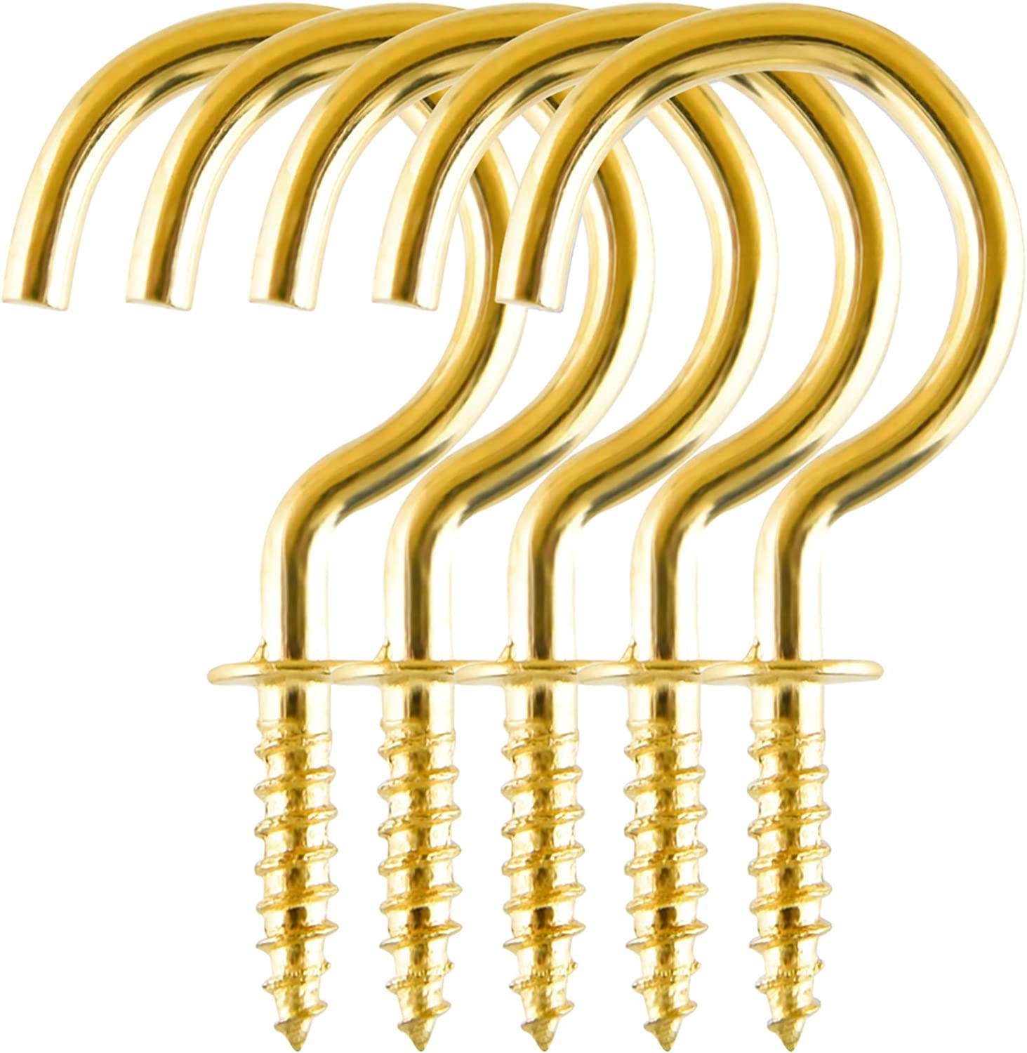 SISI UK 20Pcs 1 Inch Metal Ceiling Hooks Screw-in Hooks Brass Plated Hook Holder for Hanging Plants,Gold