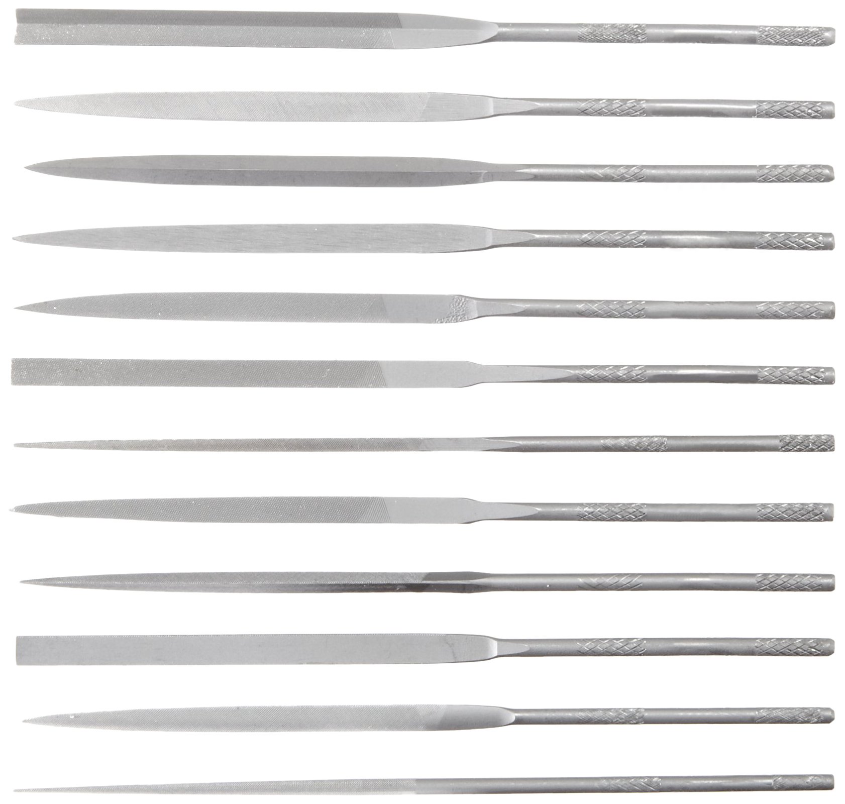 Nicholson - Juego de 12 limas de aguja con asas, diseño suizo, doble corte, grosor n.º 2, 10 cm de longitud