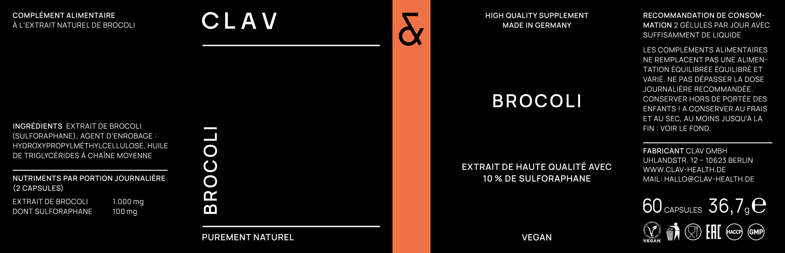 Extrait de Brocoli avec 10% Sulforaphane un puissant Anti-oxydant - 60 Brocolis Gélules Riches en Vitamines et Minéraux - Doses élevées pour 1 Mois - Certifié & Durable en Pot