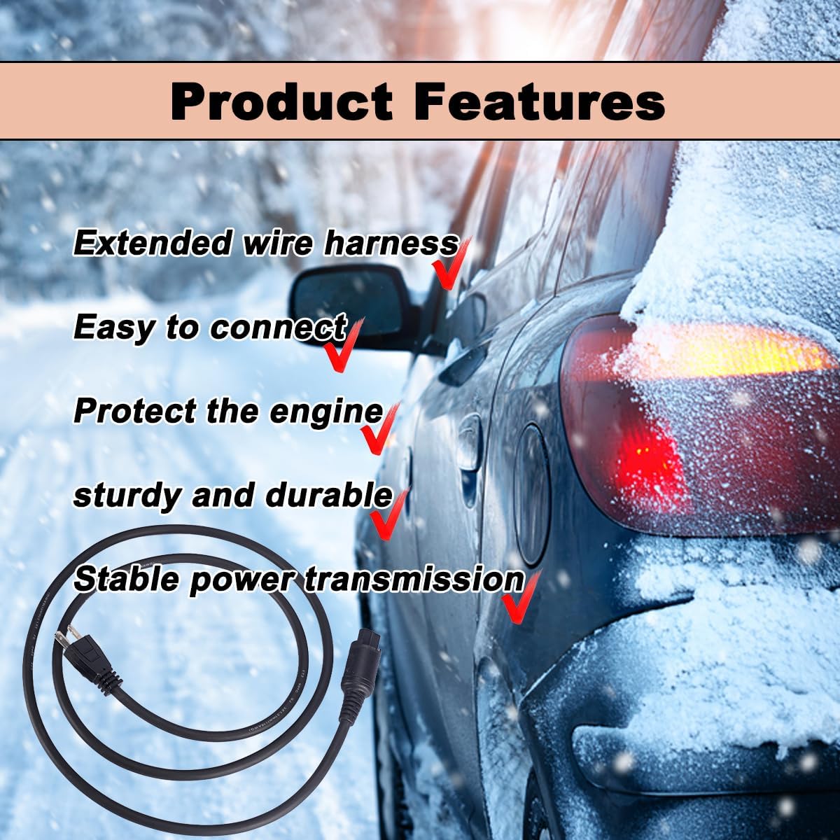 Engine Block Coolant Heater Extension Cable 84564686 - Compatible with Chevy Silverado 1500/LD/LTD (2019-2024) & 2500/3500 HD Duramax Trucks (2020-2024), Replaces OE 84744850/84789749/84368753