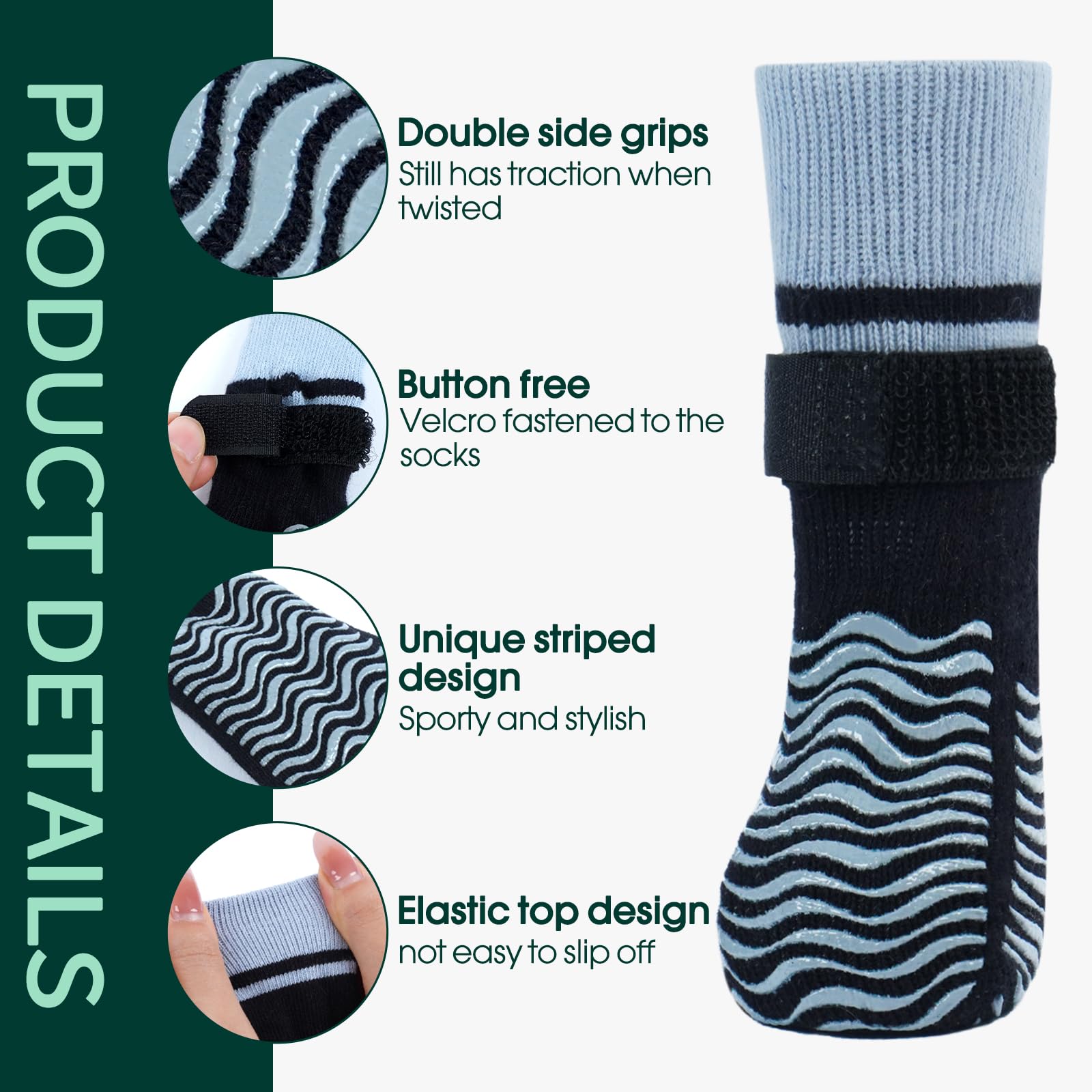 Kuoser Non Slip Dog Socks for Hardwood Floors, Dog Grippy Socks with Double-Sided Traction, Anti Slip Dogs Booties Paw Protectors to Prevent Licking Paws for Small Medium Large Senior Dogs, 4 Pack-S — view 2