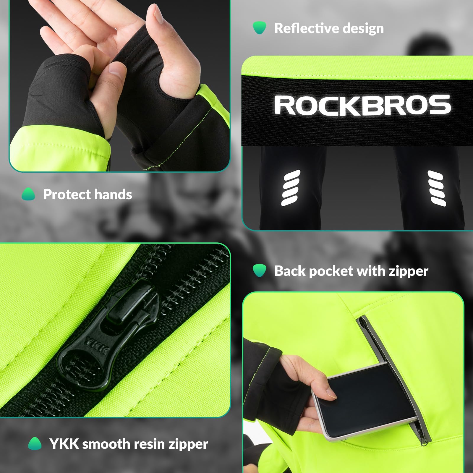 ROCKBROS Chaqueta y Pantalones Largos para Hombre Mujeres Ropa Térmica de Invierno Maillot Antiviento para Deportes al Aire Libre, Ciclismo, Montañismo y Senderismo