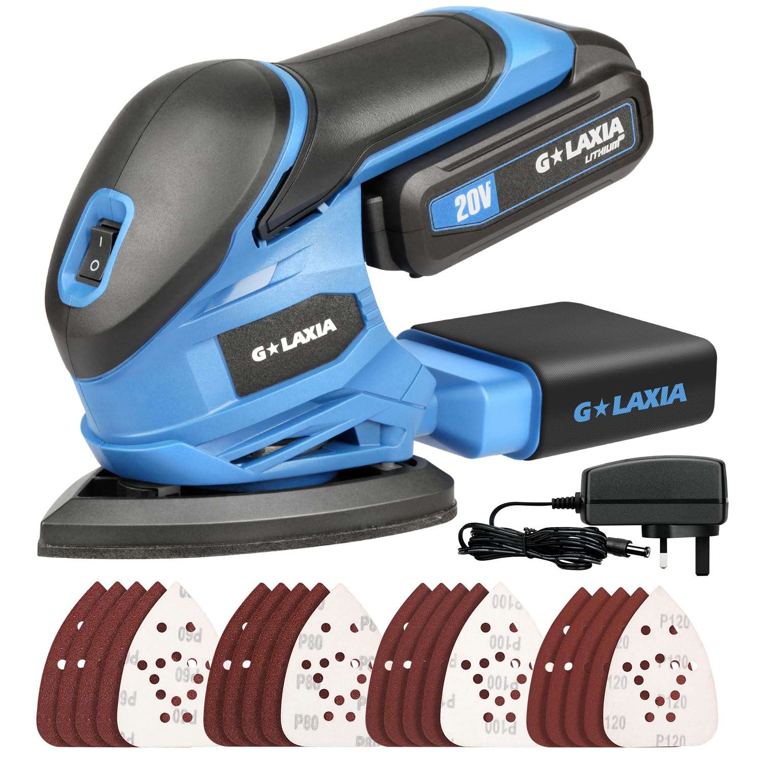 20V Levigatrice per Legno,Levigatrice Mouse Velocità 12000 OPM con Raccolta Polvere, 20PCS Carte Abrasive(60/80/100/120 Grani),levigatrice orbitale a batteria Ricaricabile con Batteria 1.3Ah