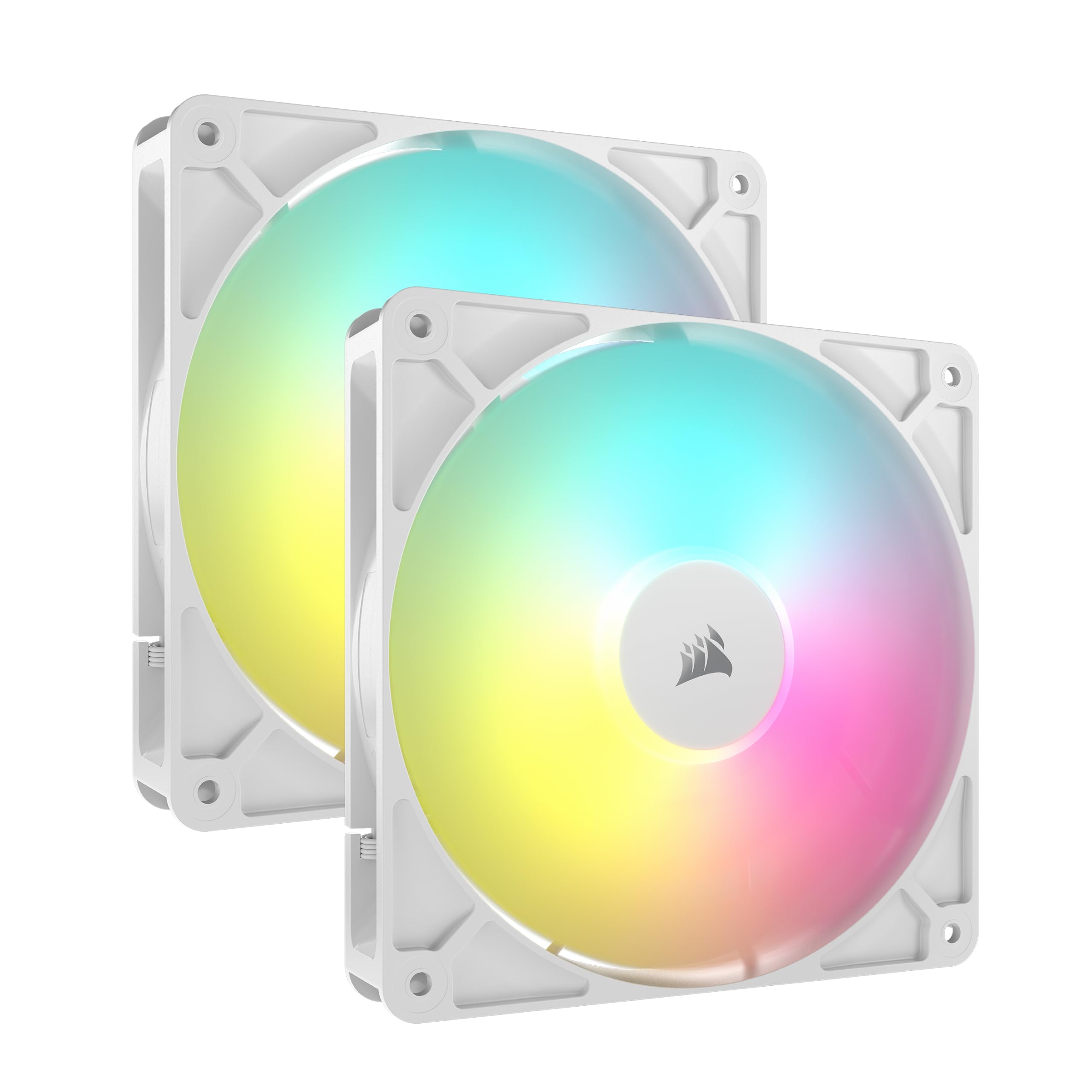 CORSAIR RS140 ARGB PWM 140mm Fans Dual Pack – White - Simplified Control - Daisy-Chain 4- Pin PWM and +5V ARGB Connections - Concentrated AirGuide Cooling - Magnetic Dome Bearing
