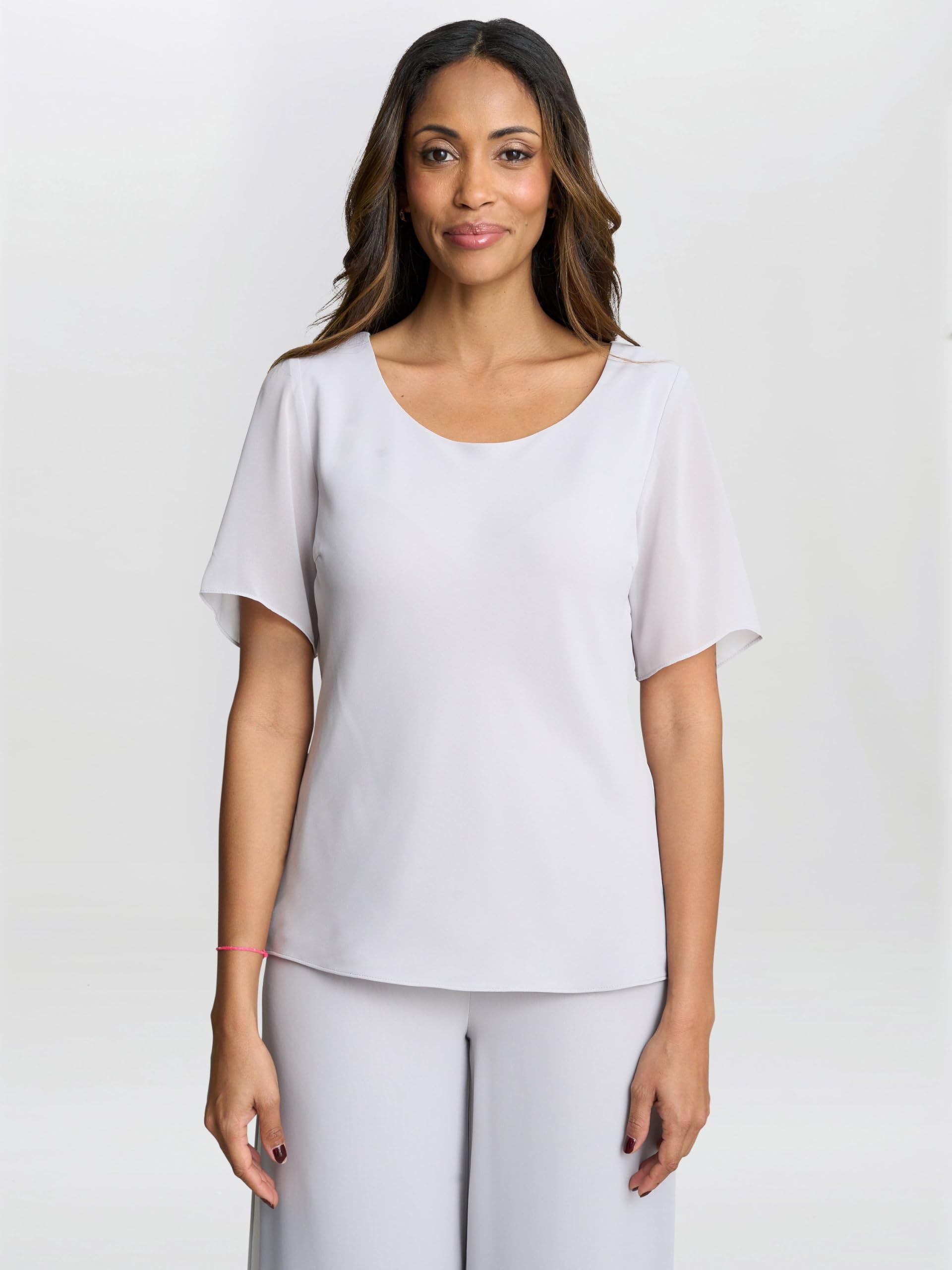 Gina Bacconi Triple Layer Chiffon Top; Silver Mist; 12