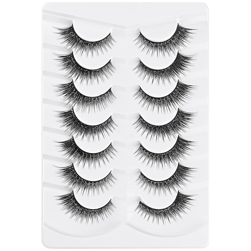 Cílios postiços estilo cat-eye com faixa preta e efeito wispy, 7 pares FENG BEAUTY
